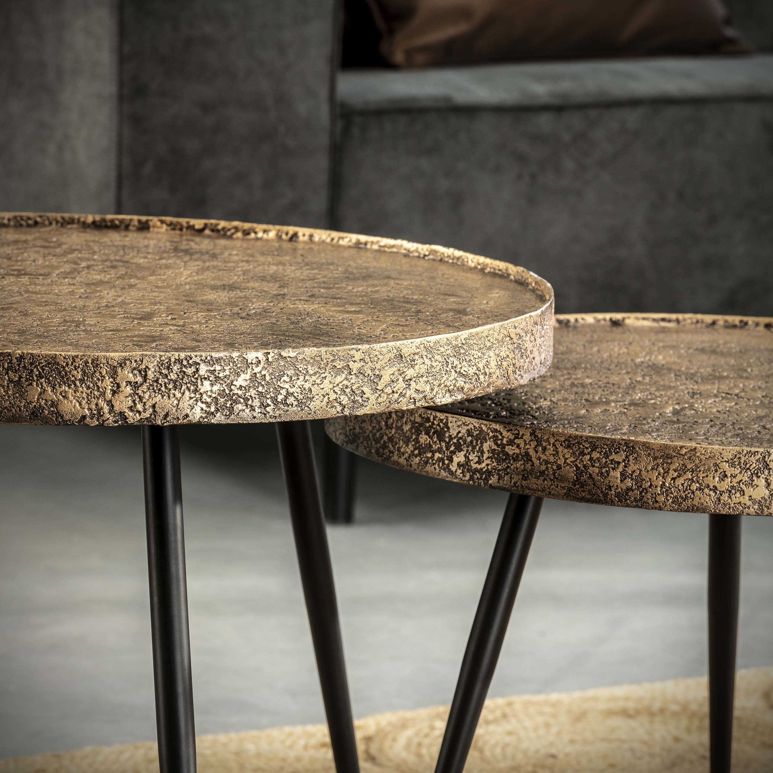 Coffee table Acier gold Ø55 set/2