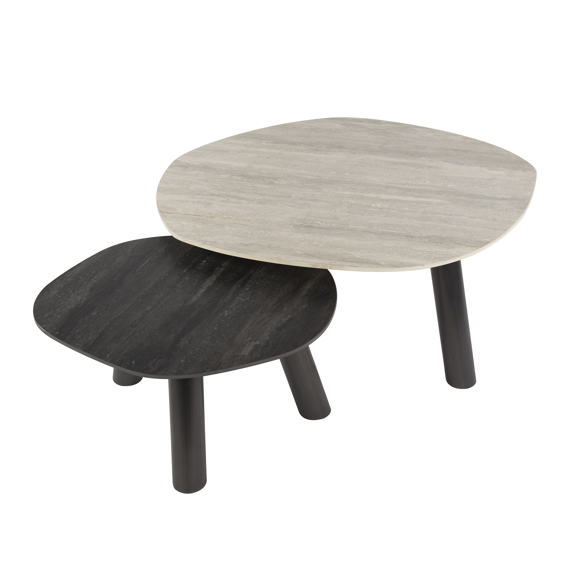 Coffee table Twin Log 3D ceramic travertine - Set of 2