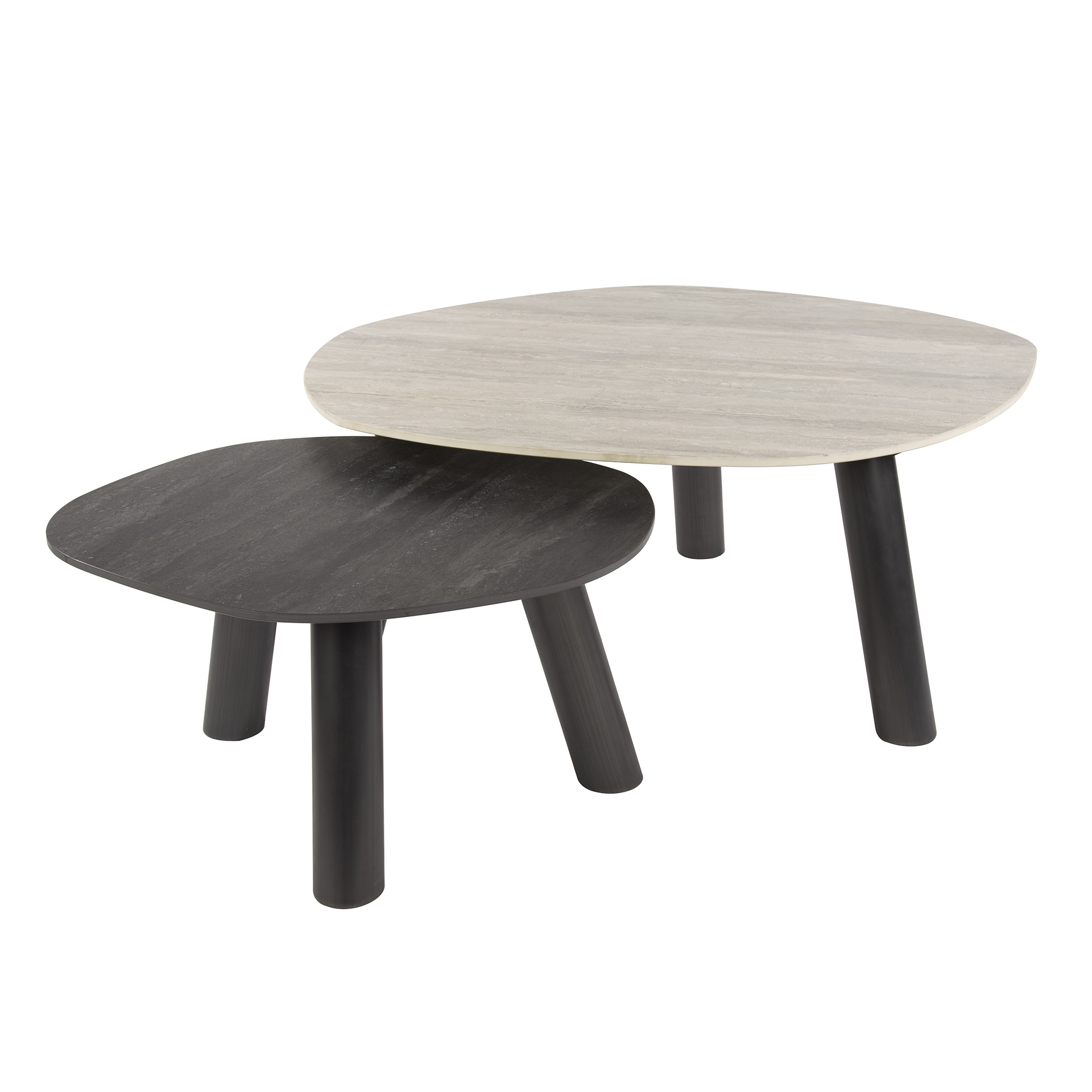 Coffee table Twin Log 3D ceramic travertine - Set of 2