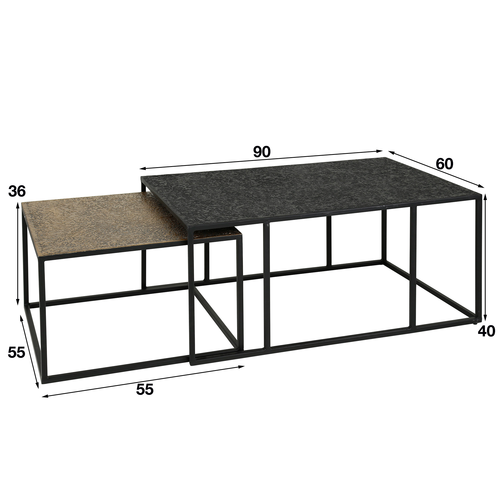 Mesa de centro rectangular metalizada gris - Juego de 2
