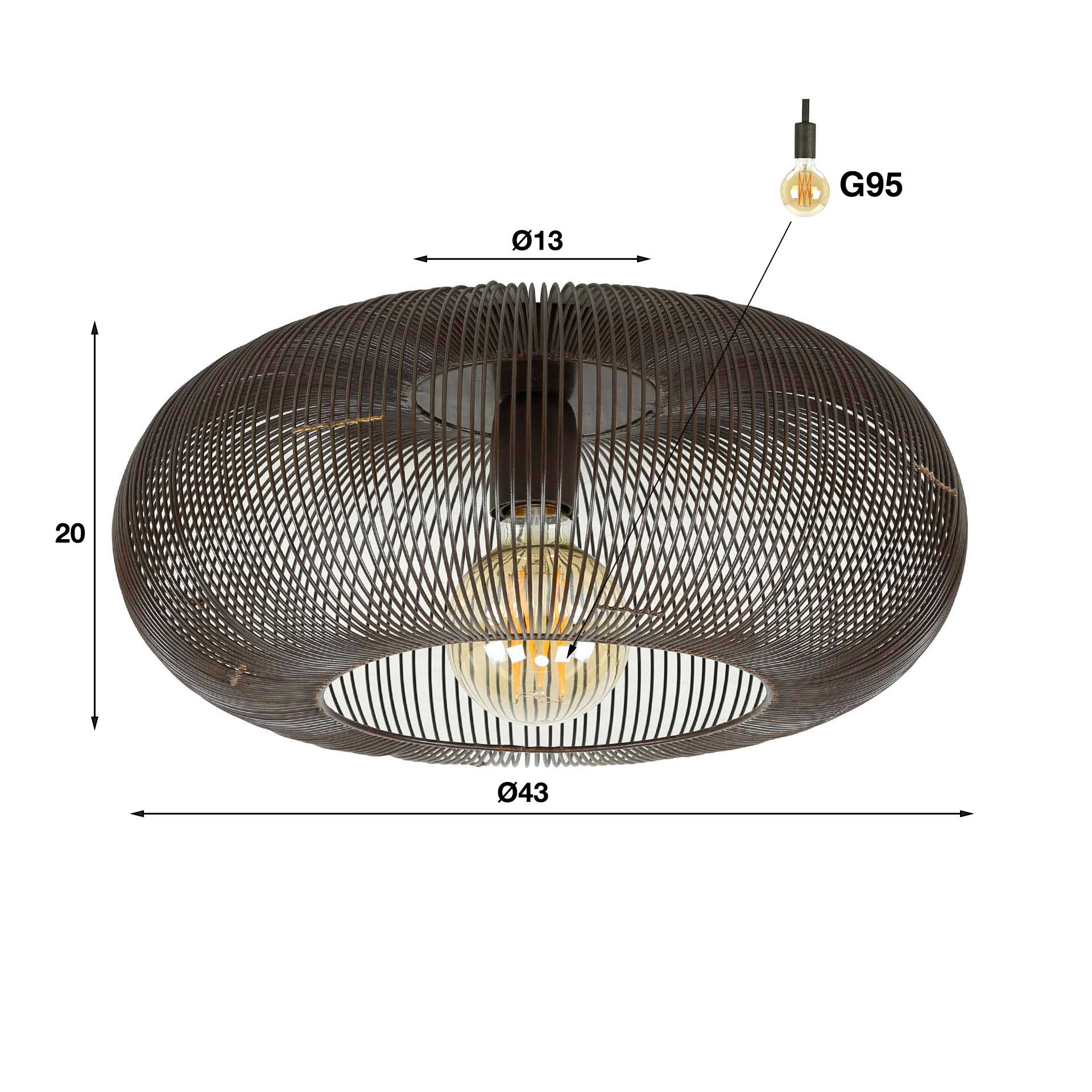 Ceiling lamp Ø43 copper twist / Black nickel