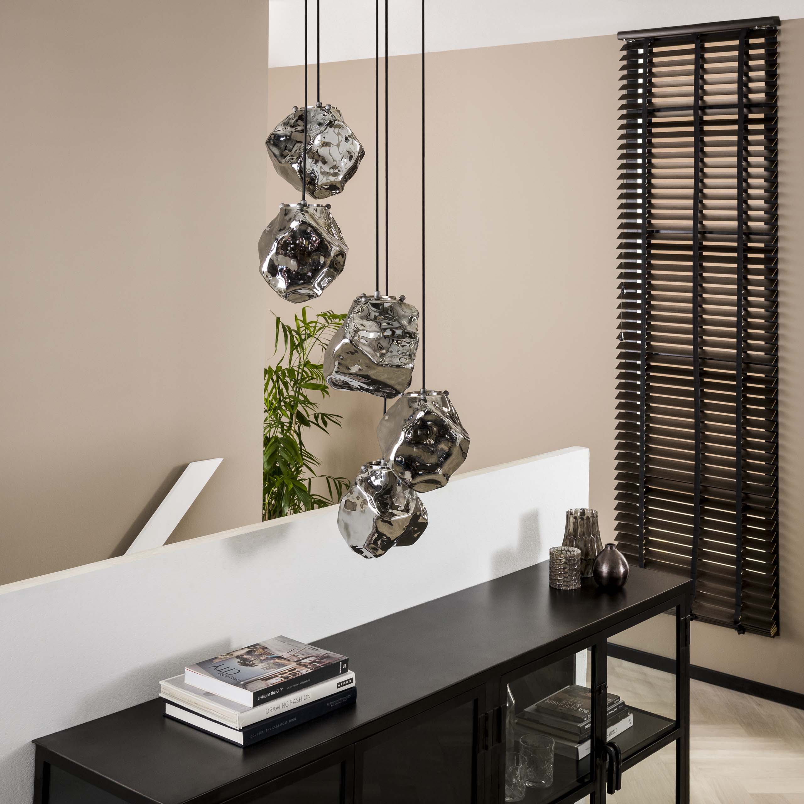 Hanging lamp 5L rock stepped / Chromed glass