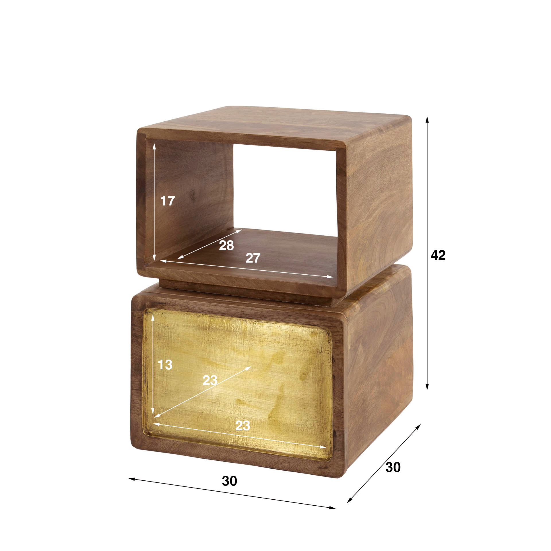 Bedside table Brass XS floating - 1 drawer - Solid mango sand