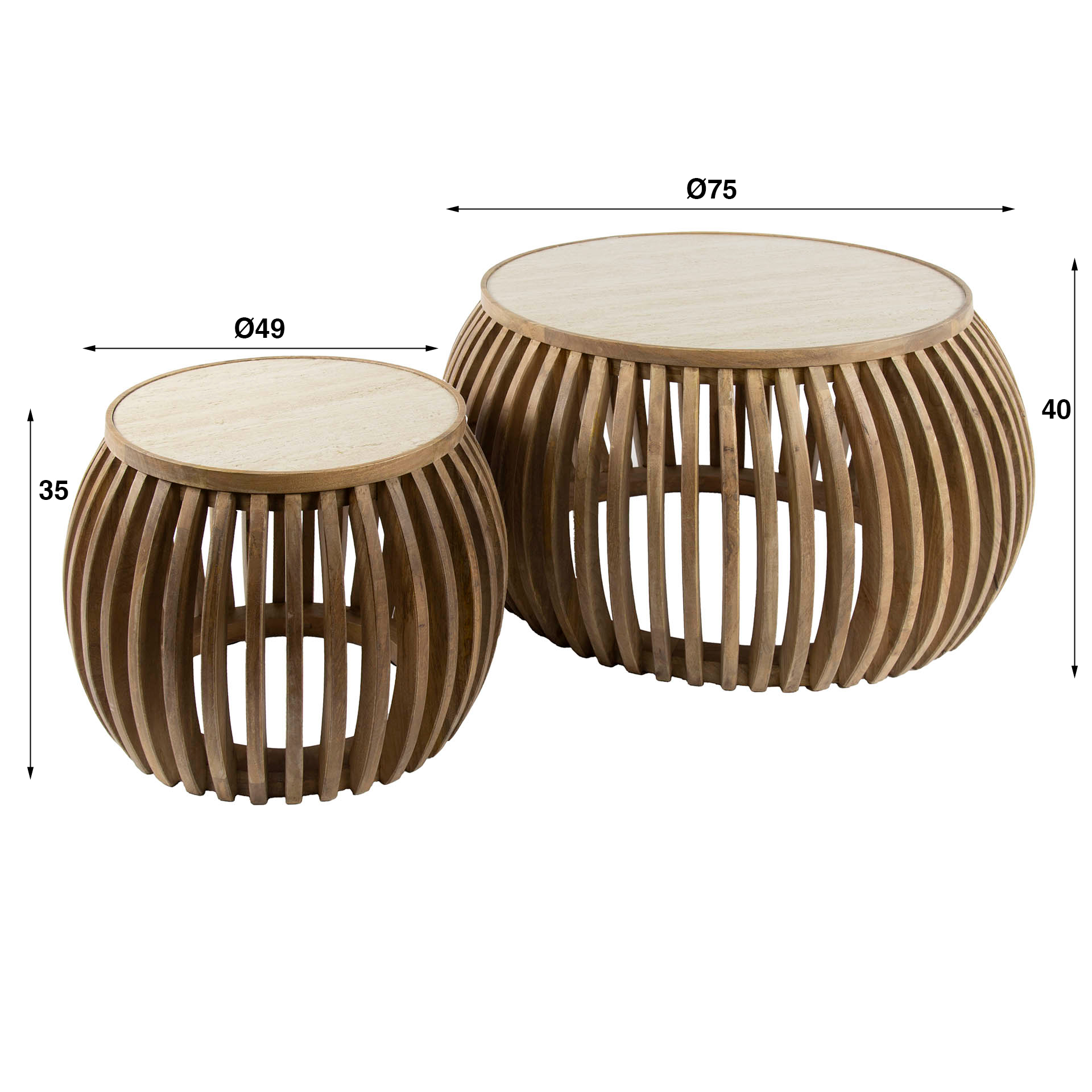 Coffee table Nuovo Curve - set of 2 - Solid mango sand