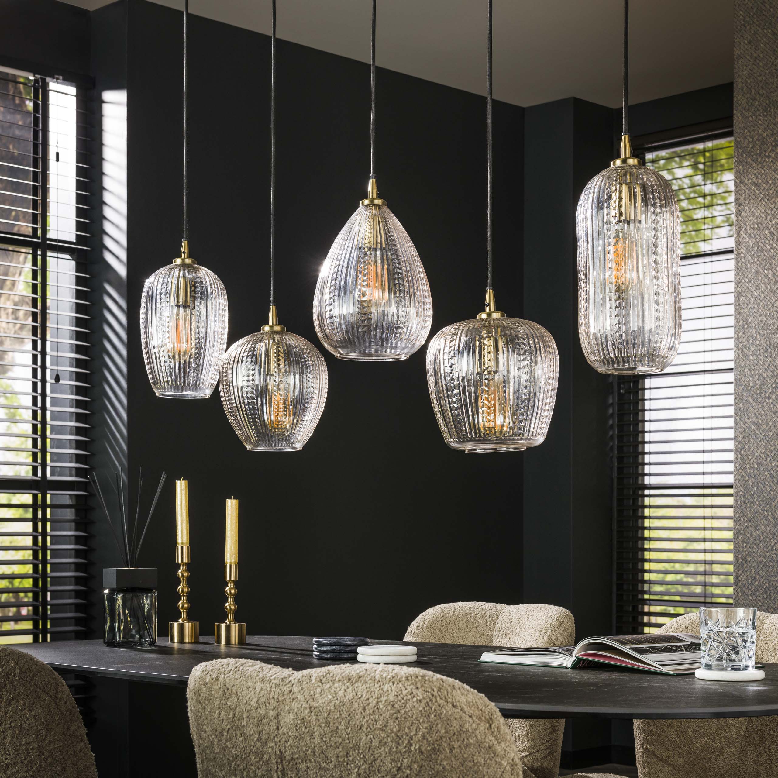 Lámpara colgante 5L mezcla grano diamante / Cristal diamante