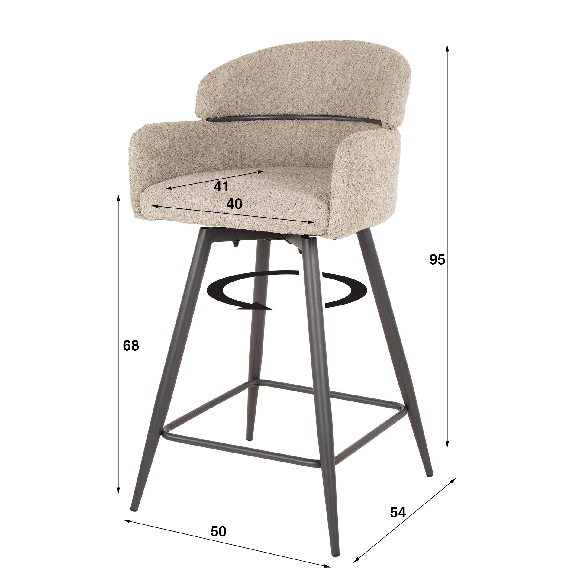 Bar chair swivel boucle round back VPE2 / Boucle sand color