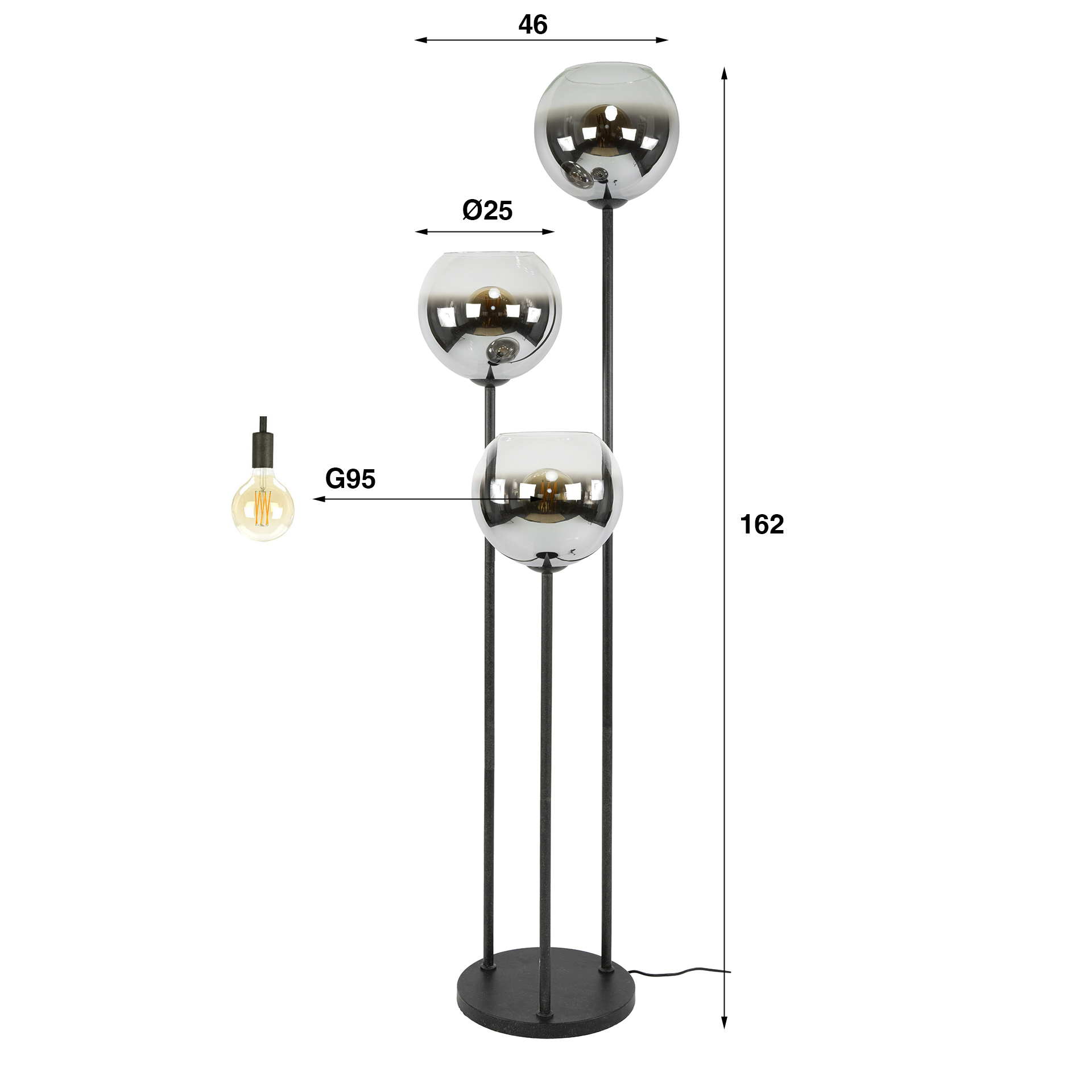 Floor lamp Bubble Shaded 3-light - Artic black