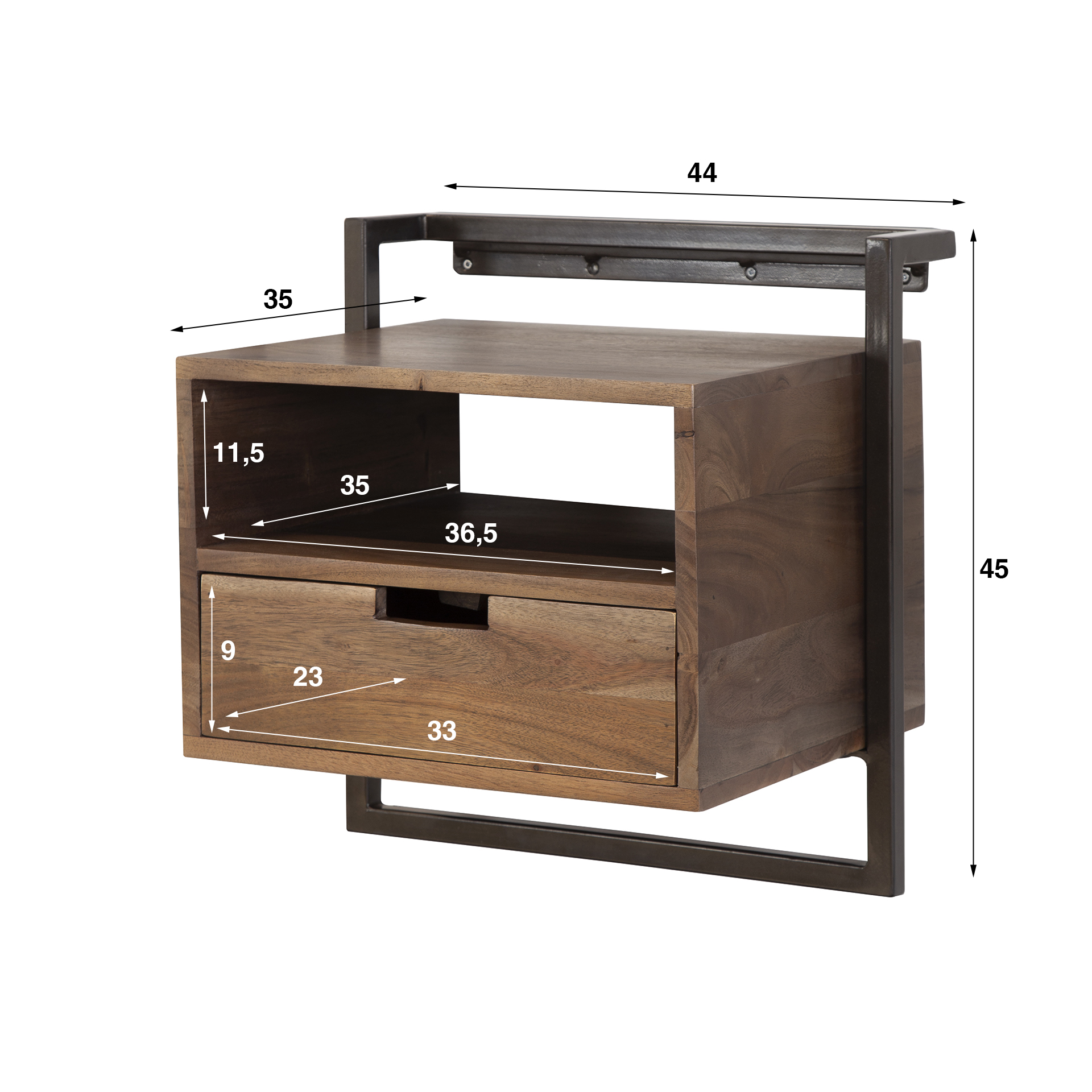 Bedside table Air Solid 1 drawer - Solid acacia brown