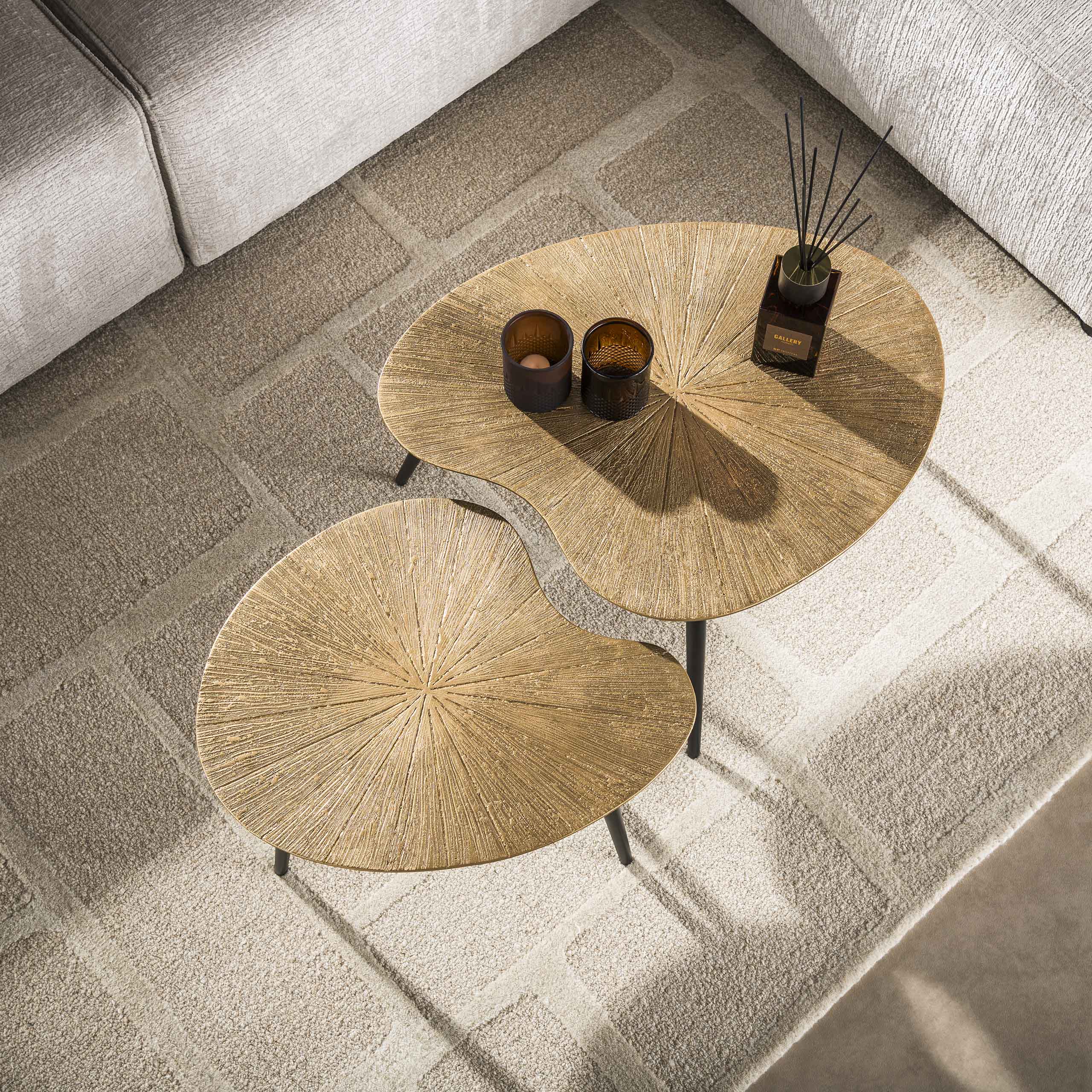 Coffee table Ray kidney-shaped - set of 2 - antique gold