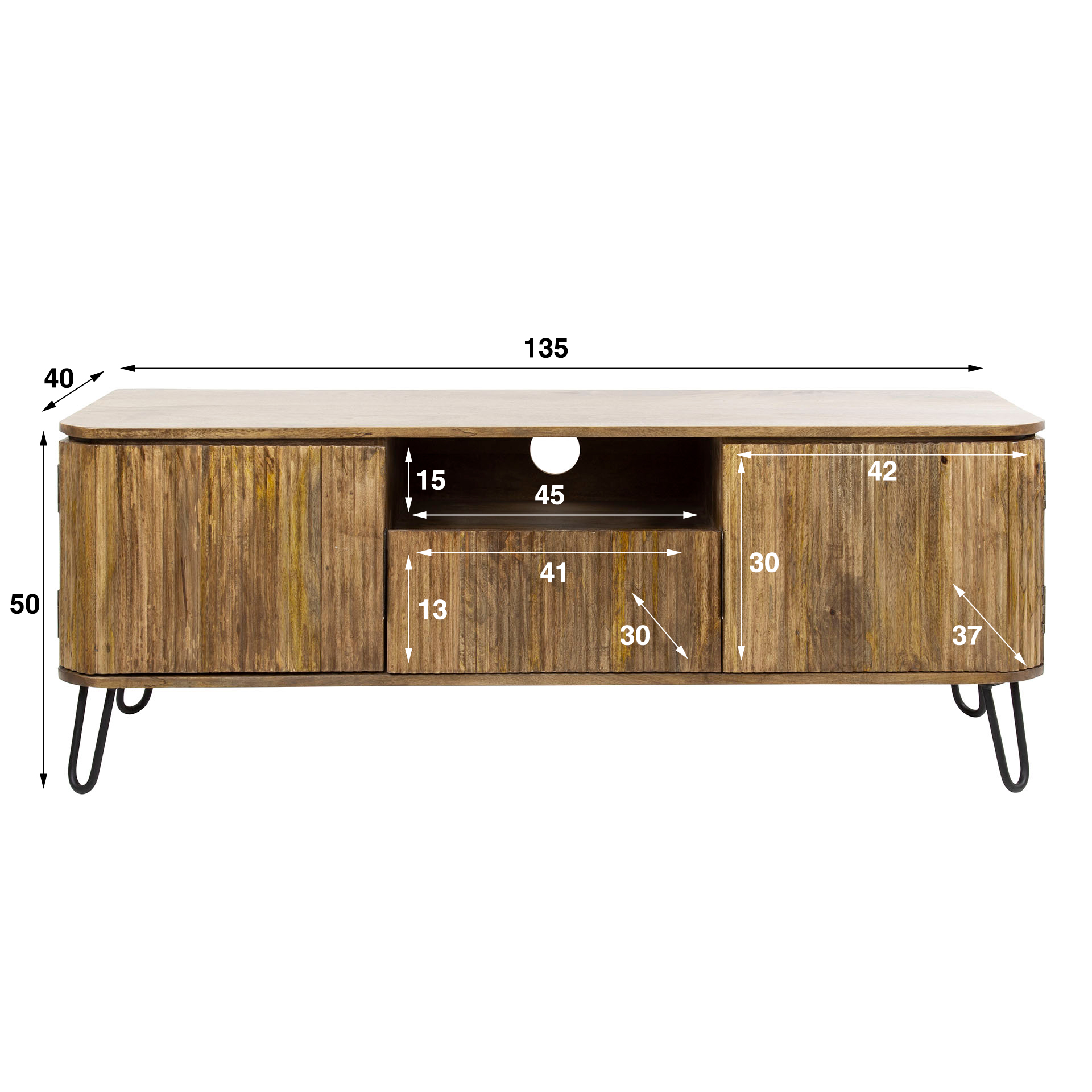 TV cabinet Wave 1 drawer 2 doors - Solid mango sand