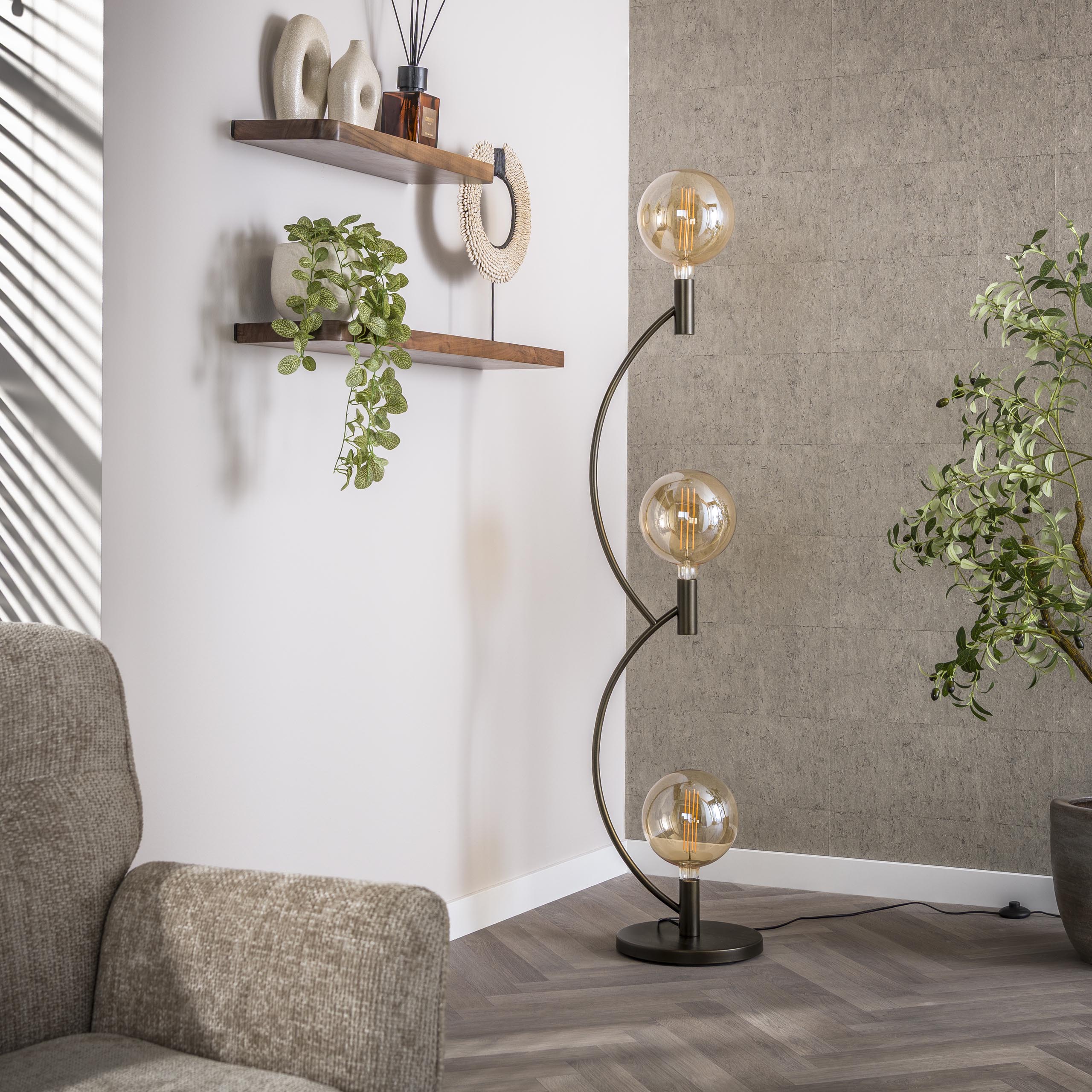 Floor lamp Arcus 3-light Sienna brown