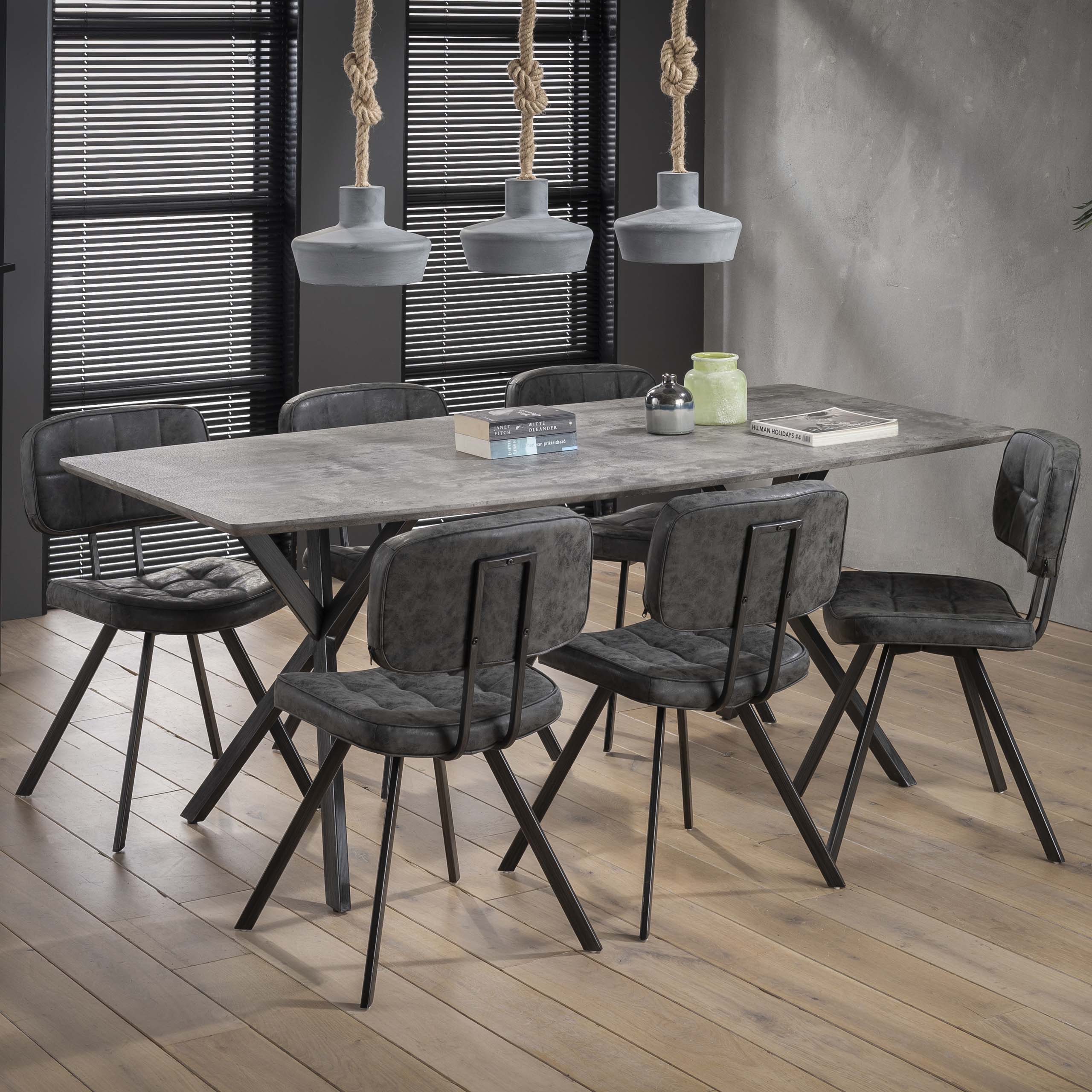 Dining room table 190 oval top black powder-coated frame / 3D concrete look gray