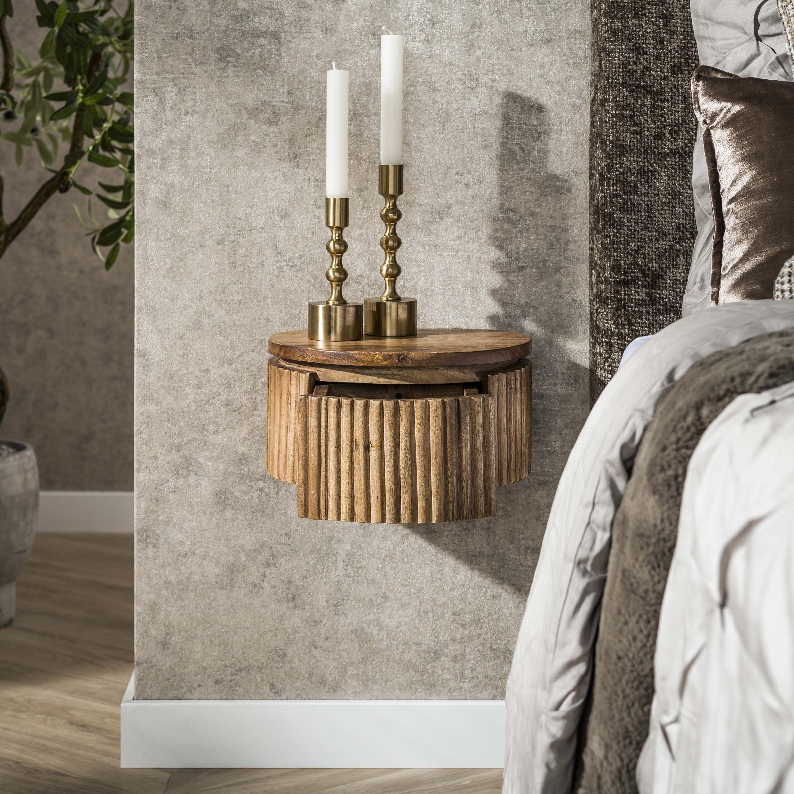 Bedside table Wave XS floating round - 1 drawer - Mango sand