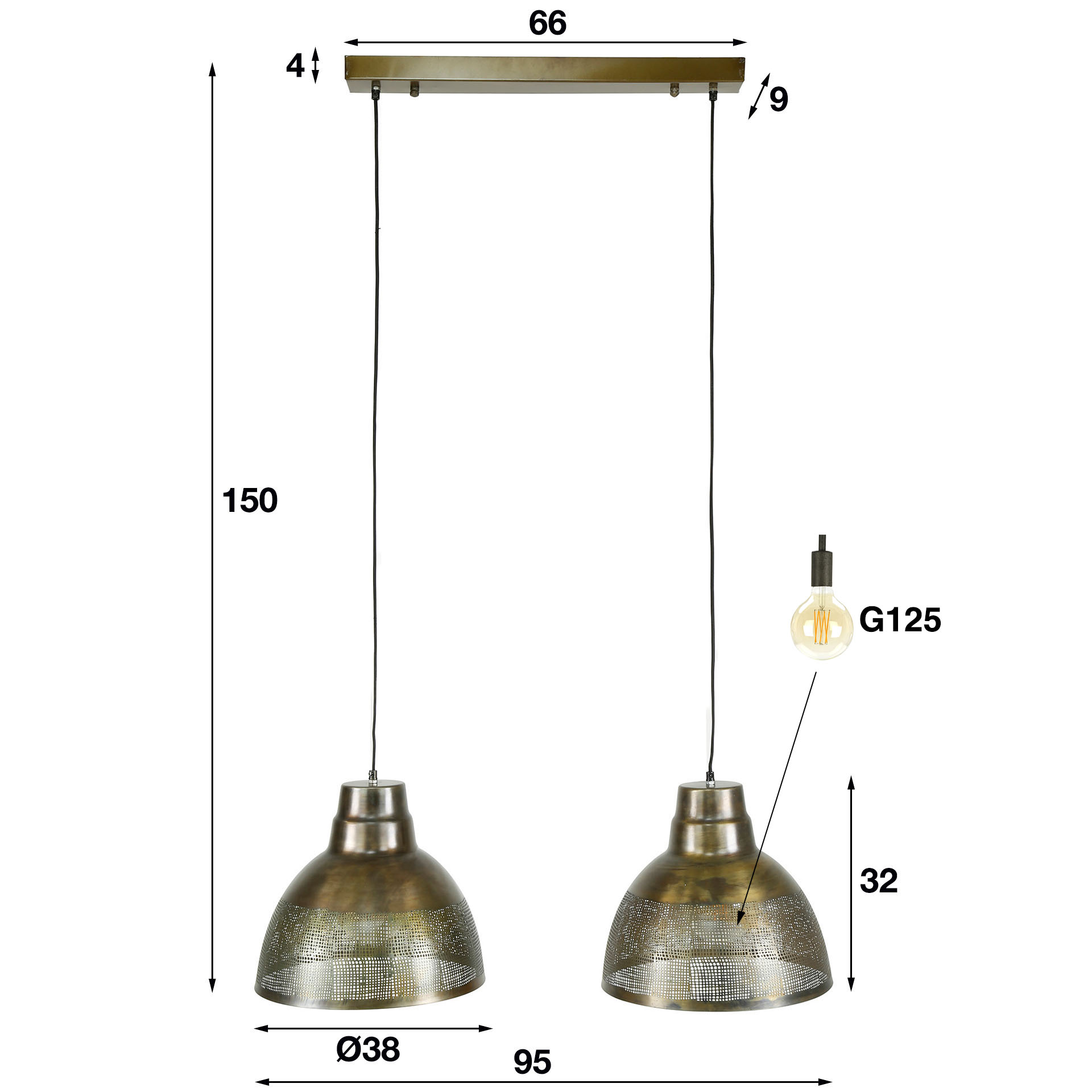 Hanging lamp 2xØ38 screen / Bronze antique