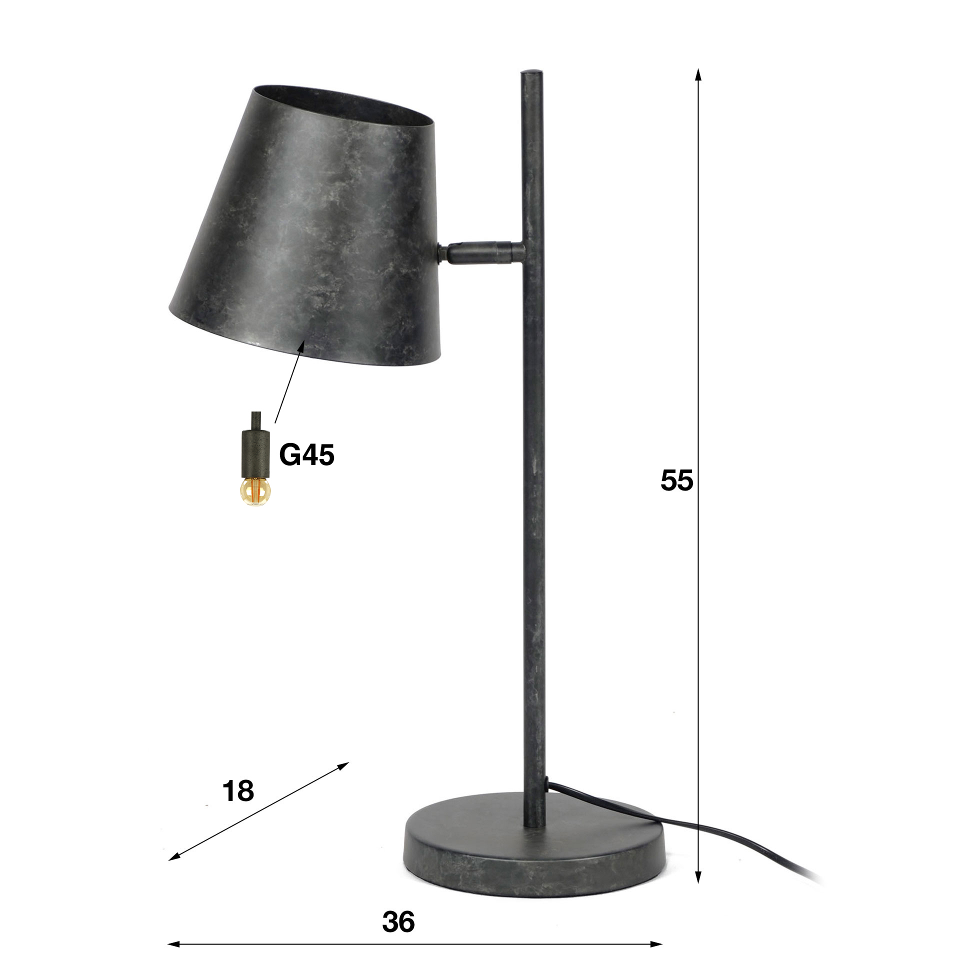 Table lamp 1L adjustable metal shade / Charcoal