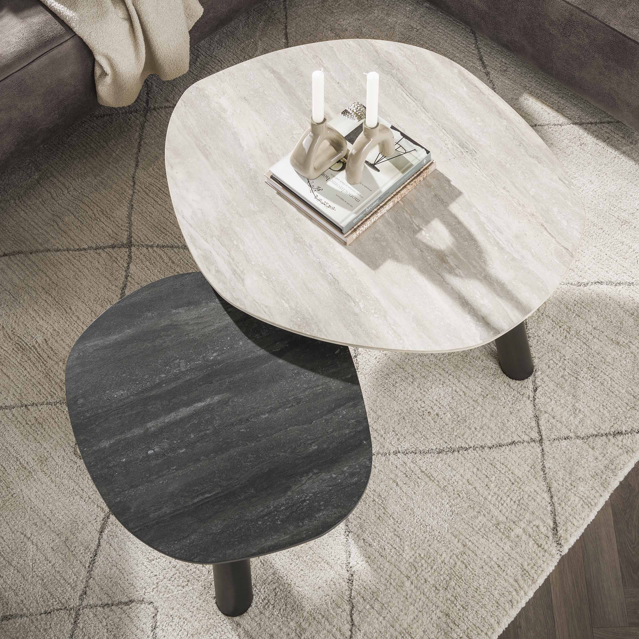 Coffee table Twin Log 3D ceramic travertine - Set of 2