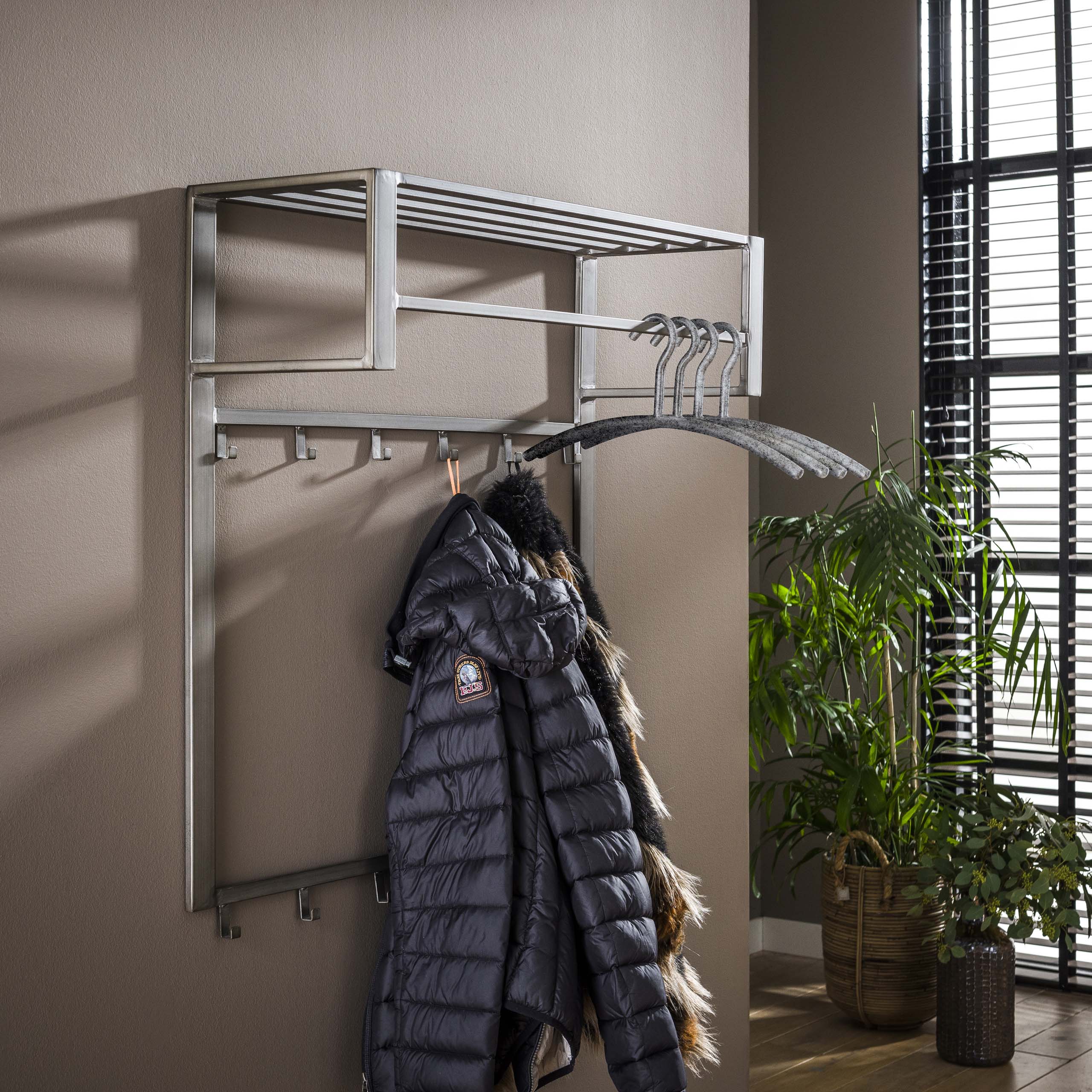 Coat rack industrial 2x6 hooks rod - hat shelf/Silver