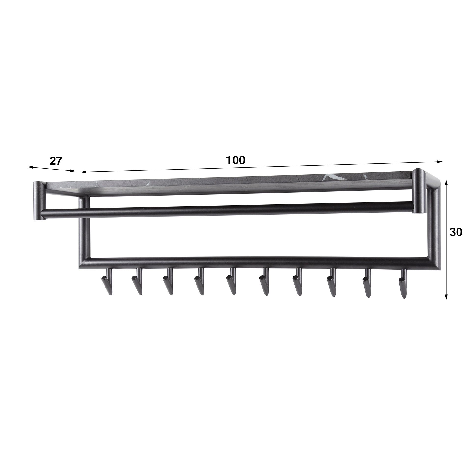 Coat rack Tenaro rod & hat shelf 10 hooks - graphite