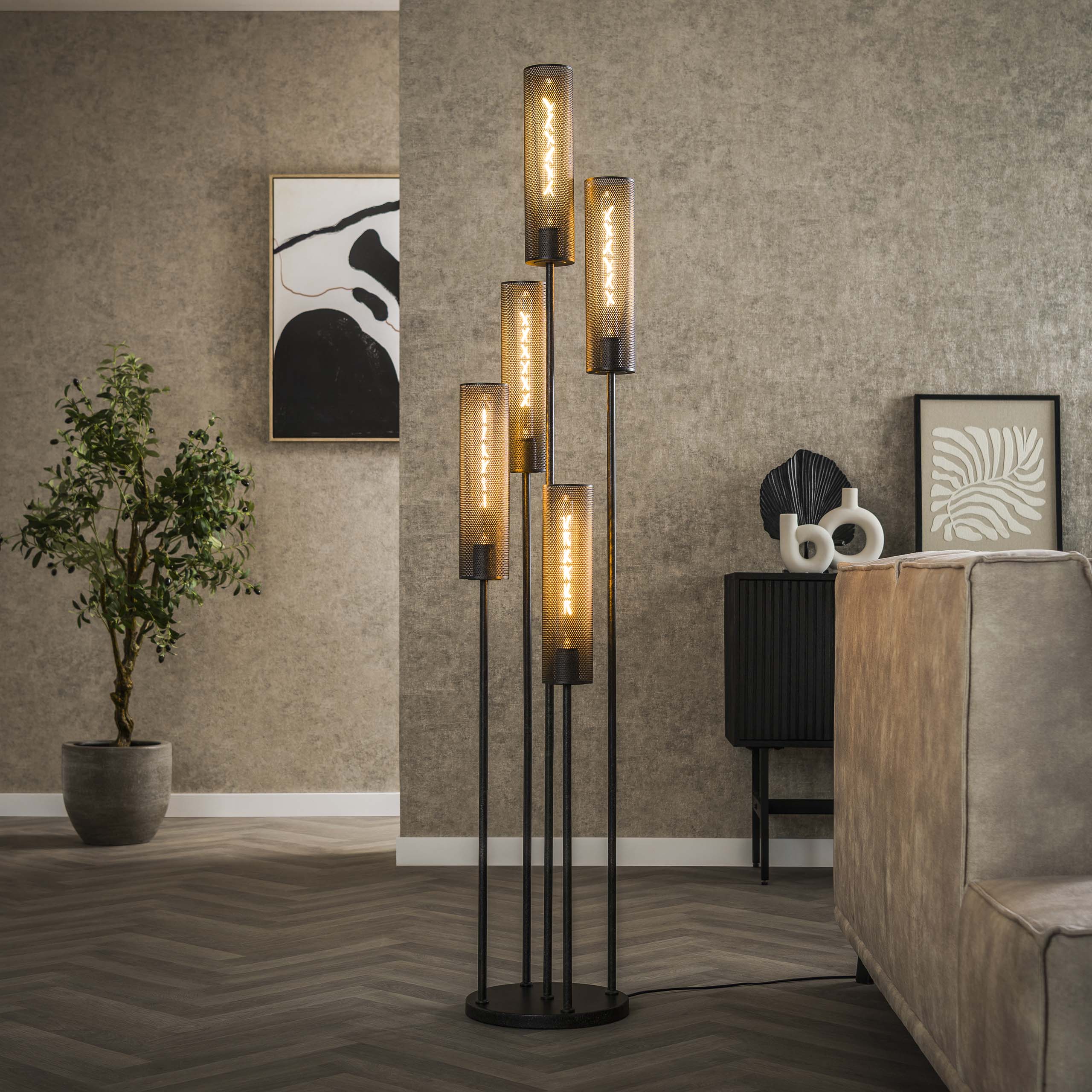 Floor lamp 5L stepped tube mesh / Artic black