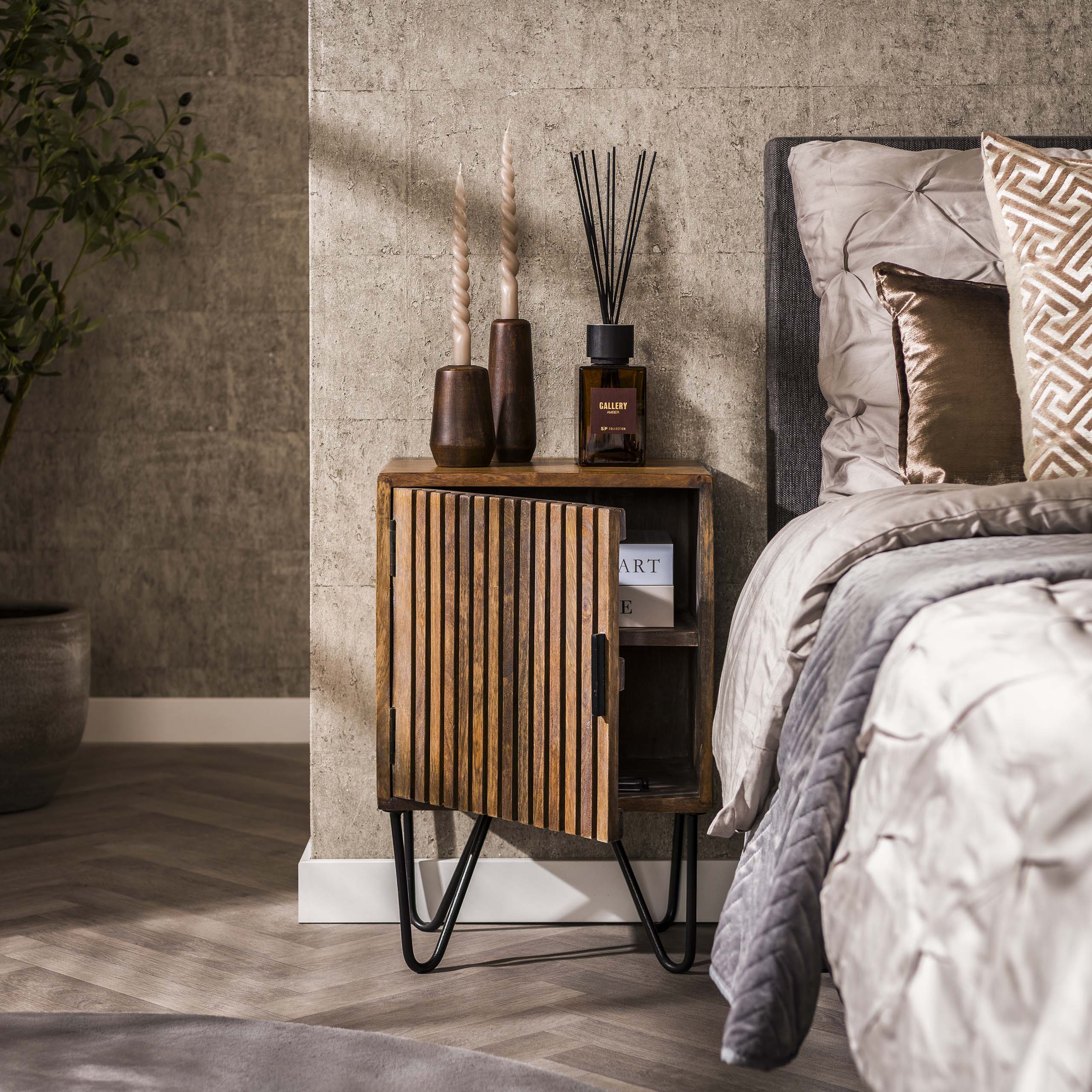 Bedside table Tweak 1 door - set of 2 - Solid mango sand
