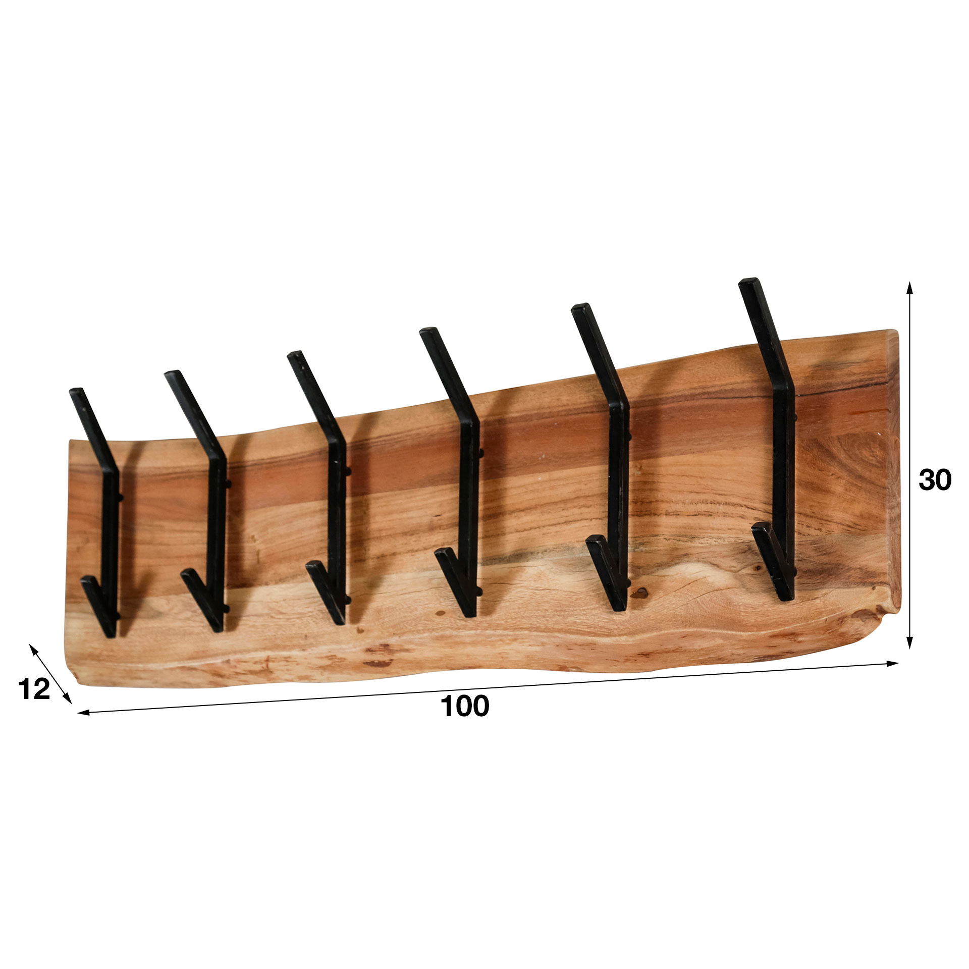 Coat rack Edge 2x6 hooks - Solid acacia