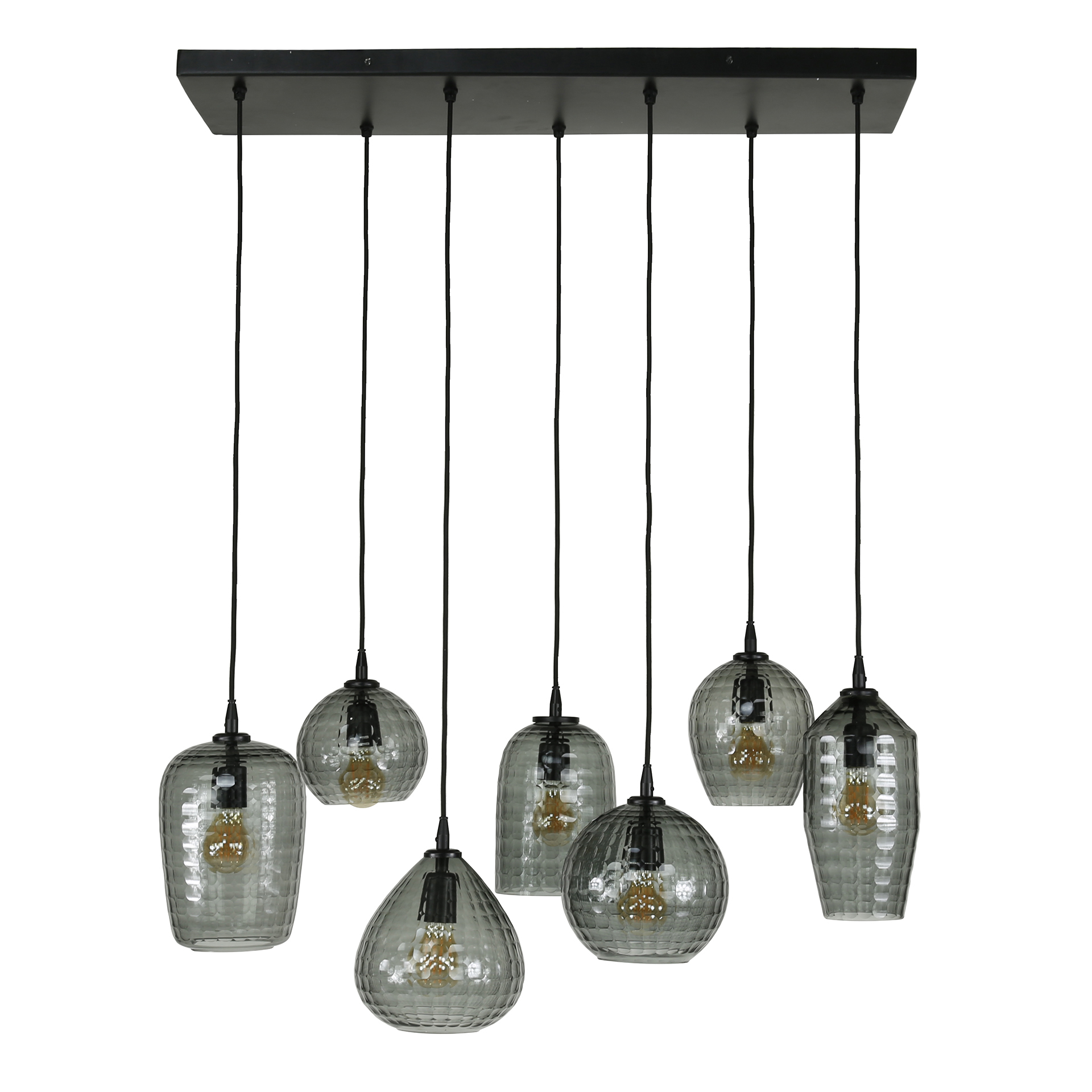 Hanging lamp Hexagon 4+3 lights - Smoke gray glass