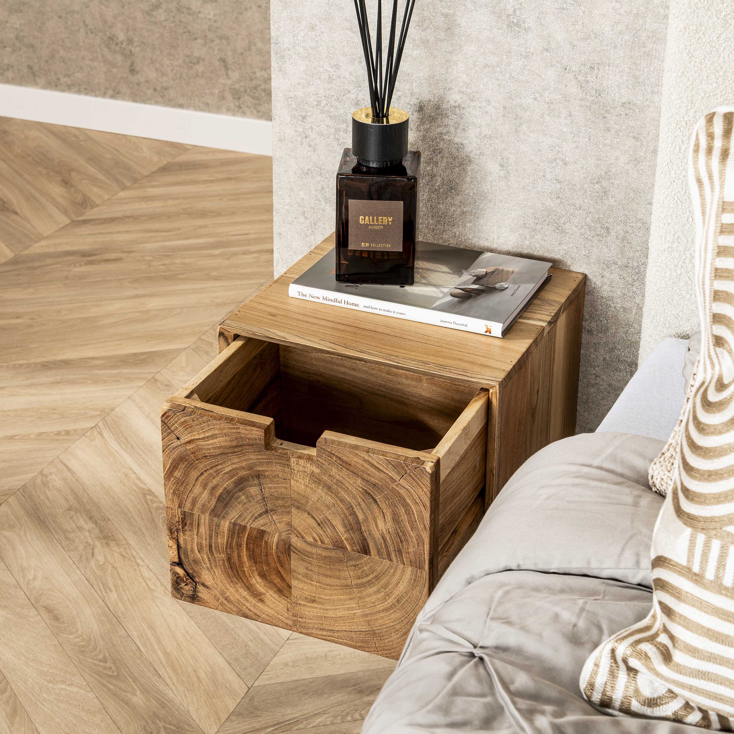 Bedside table Block floating 1 drawer - Solid acacia