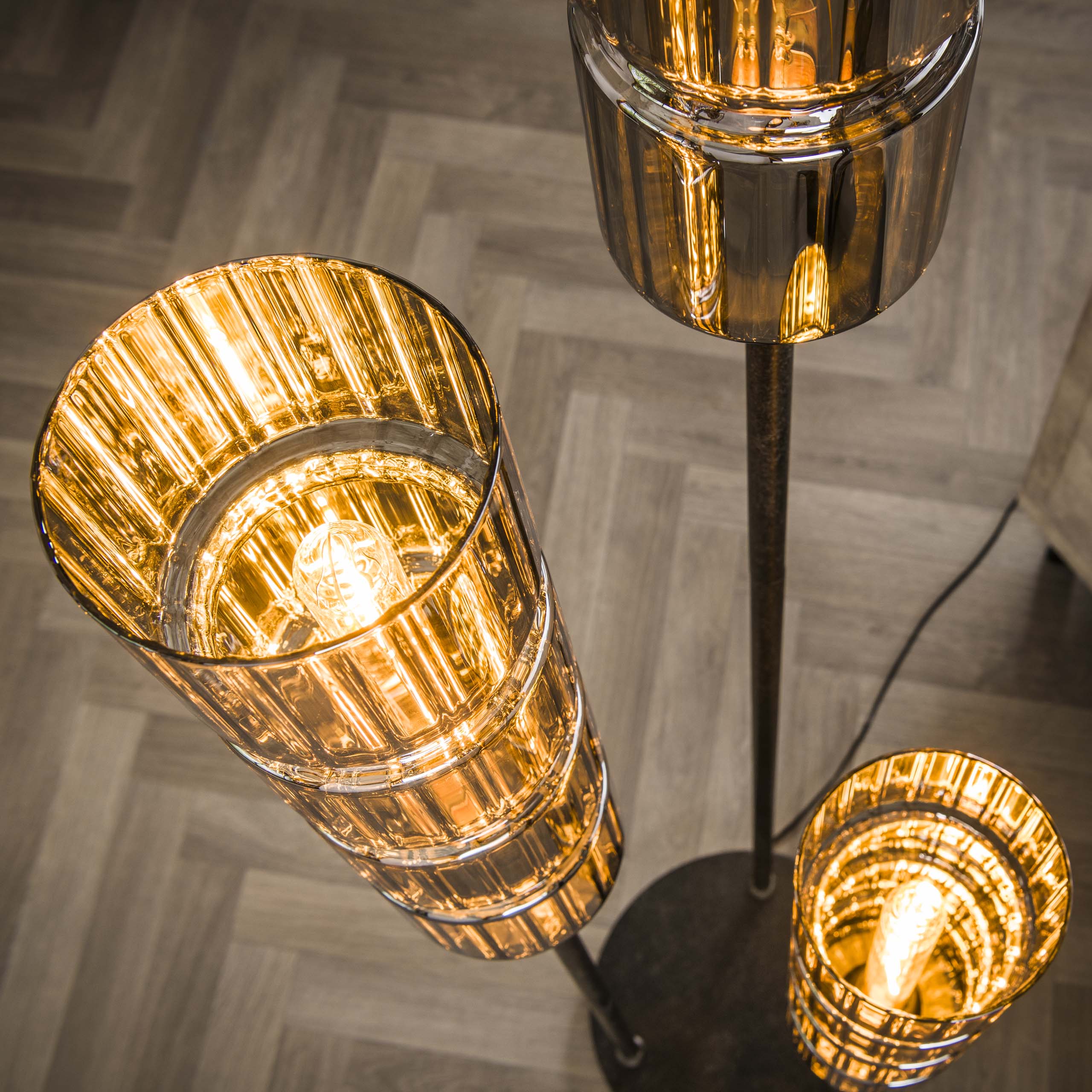 Floor lamp 3L stepped cylinder glass / Artic black