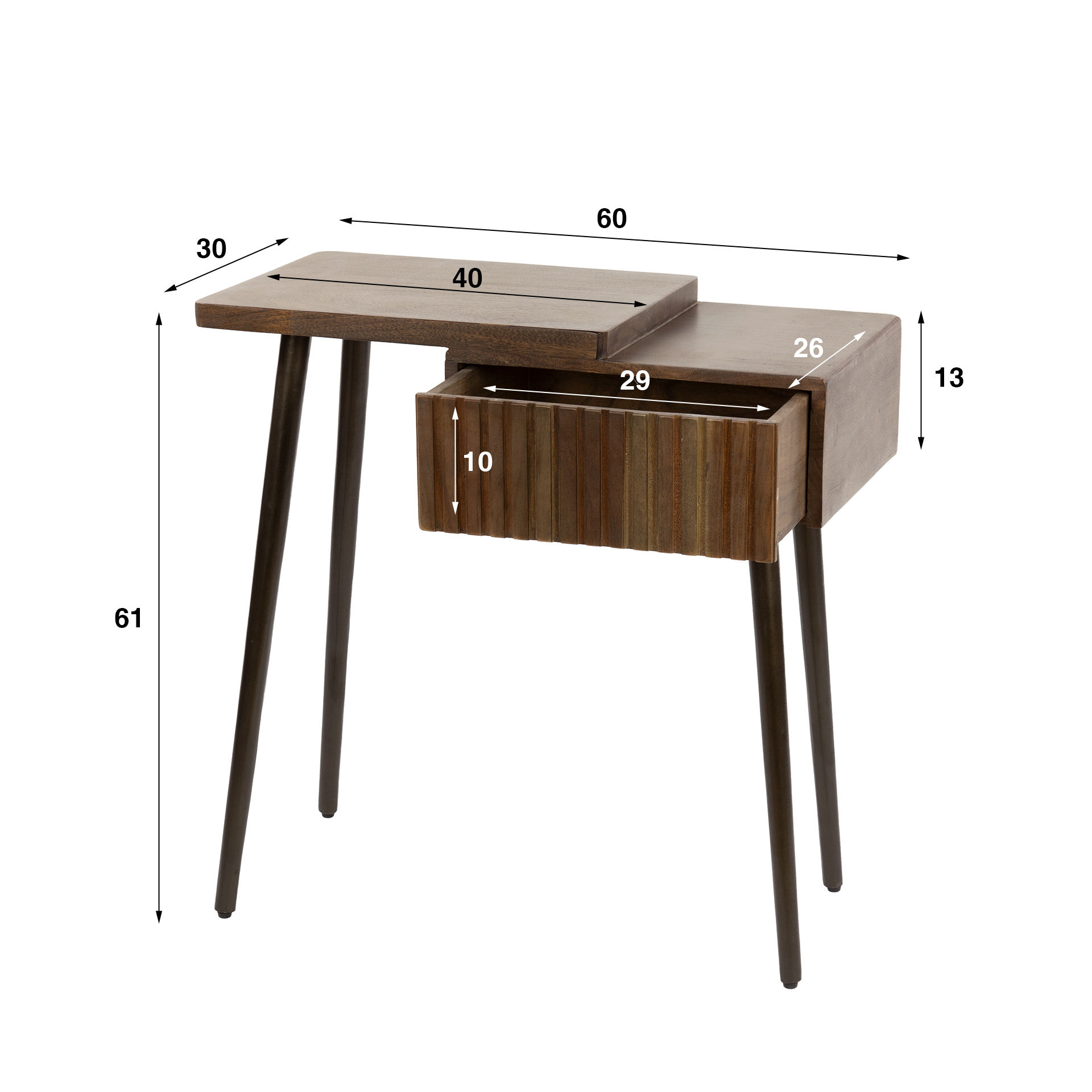 Bedside table Carve 1 drawer left - Solid acacia brown