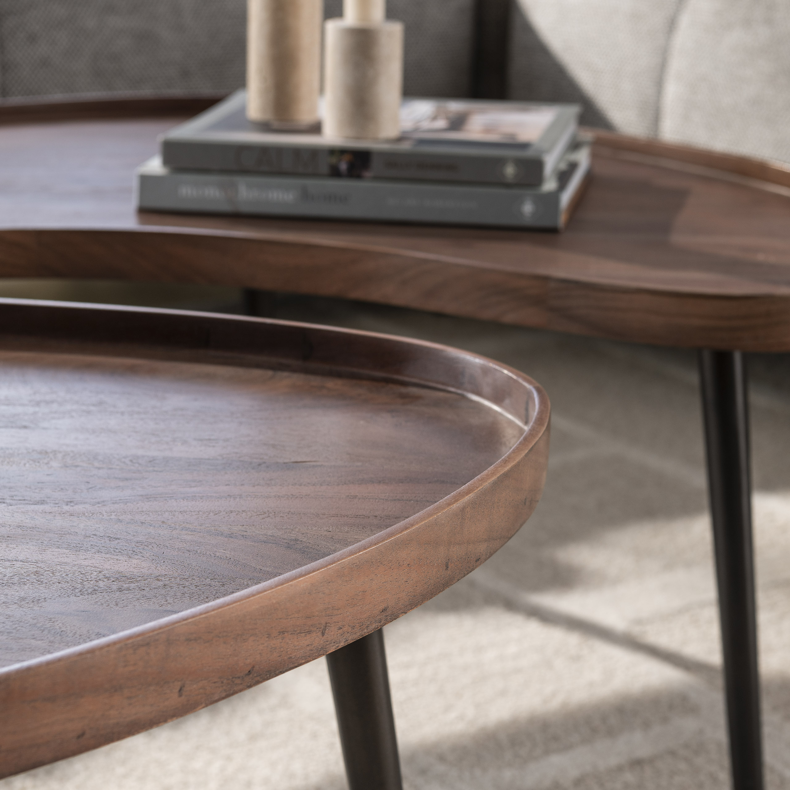 Coffee table Carve organic - set of 2 - acacia brown