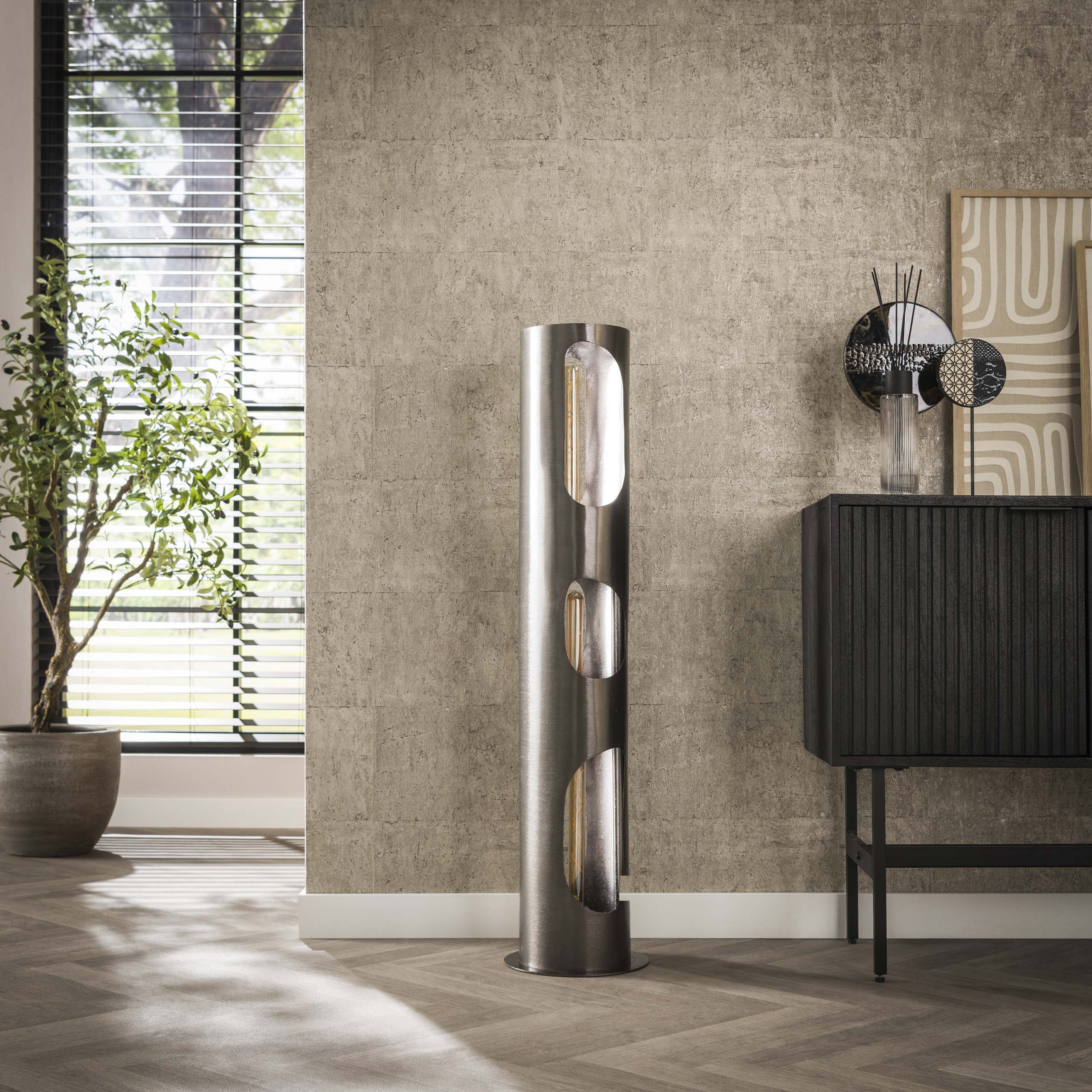 Floor lamp Organic Cylinder 3-light - Black nickel