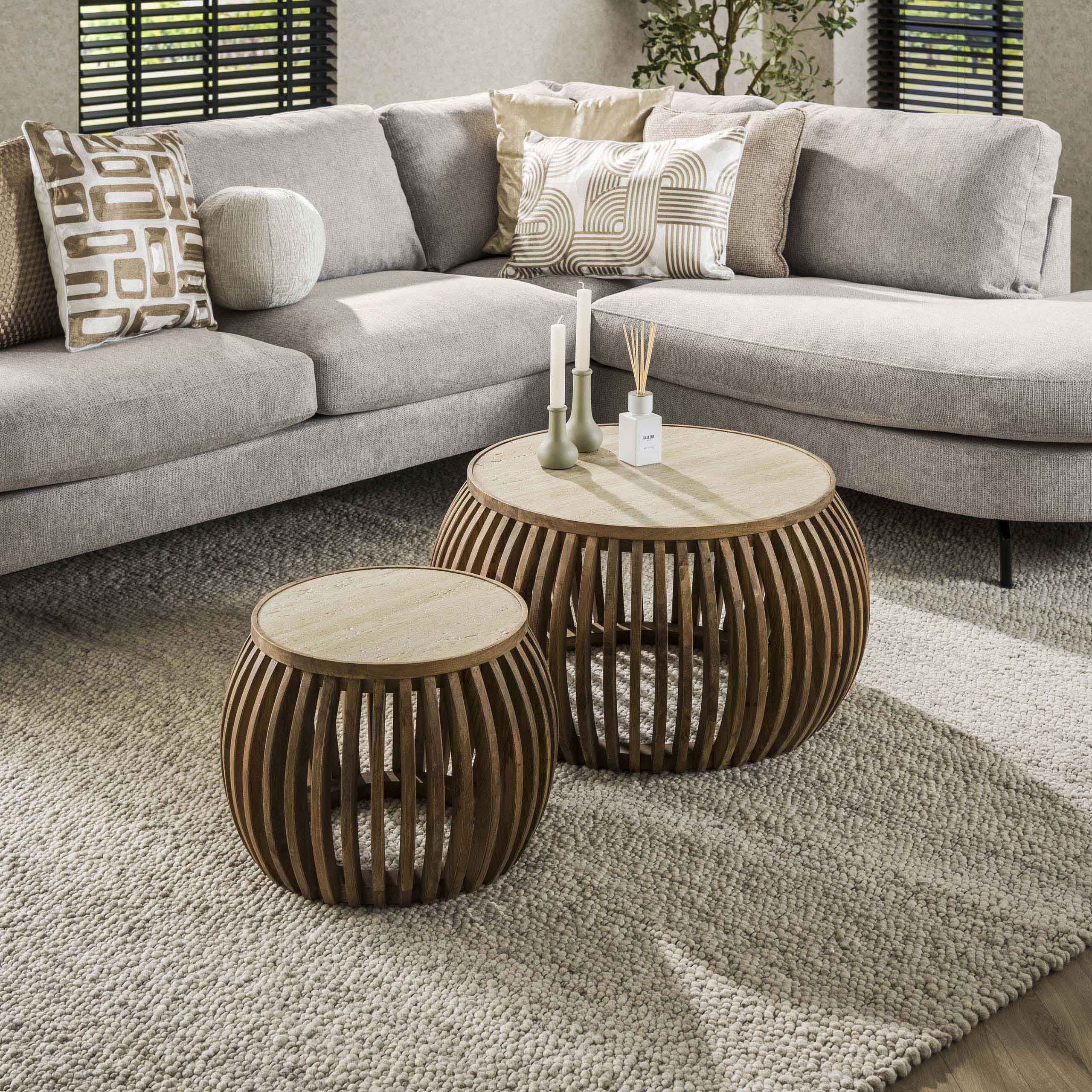 Coffee table Nuovo Curve - set of 2 - Solid mango sand