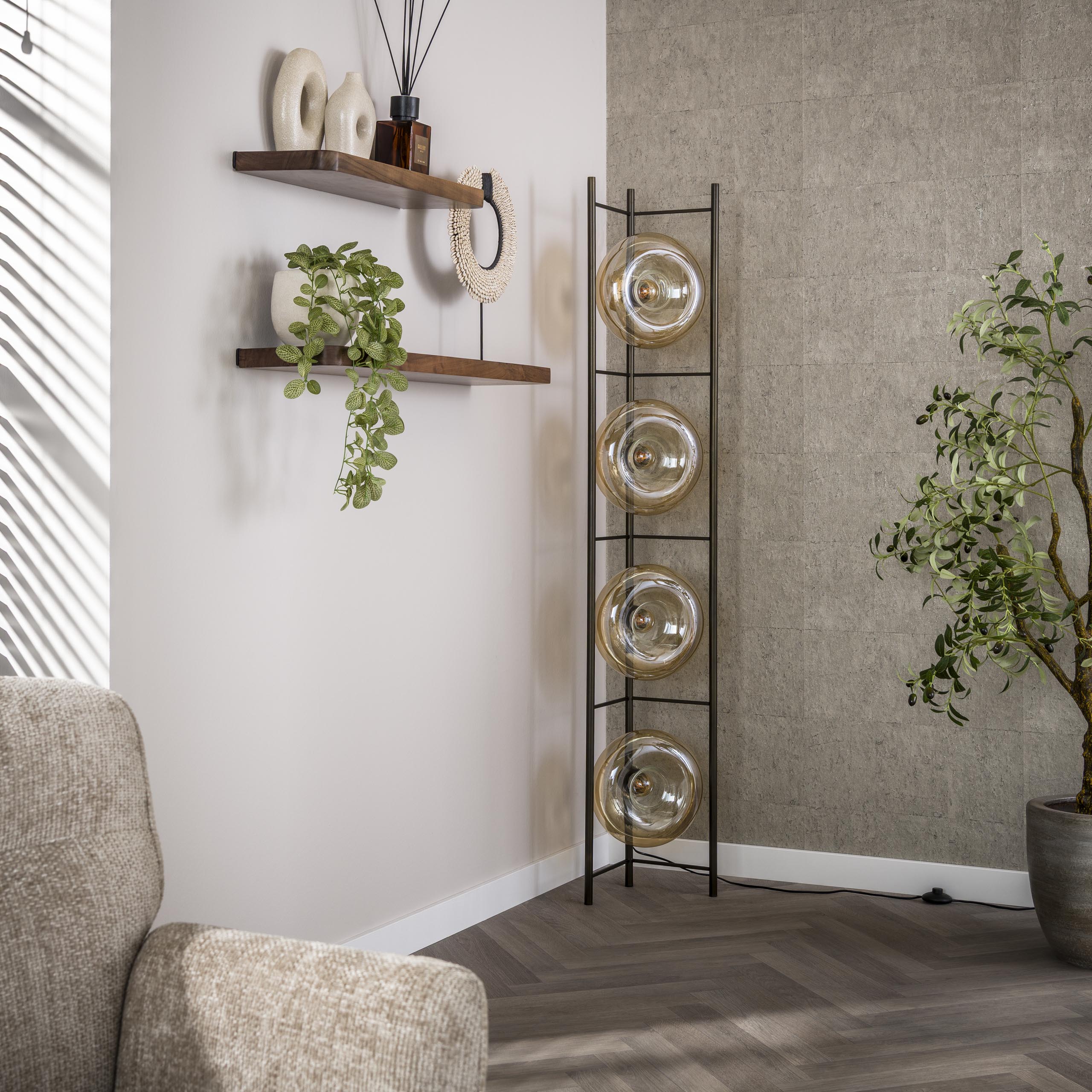 Floor lamp Soll 4-light Amber glass