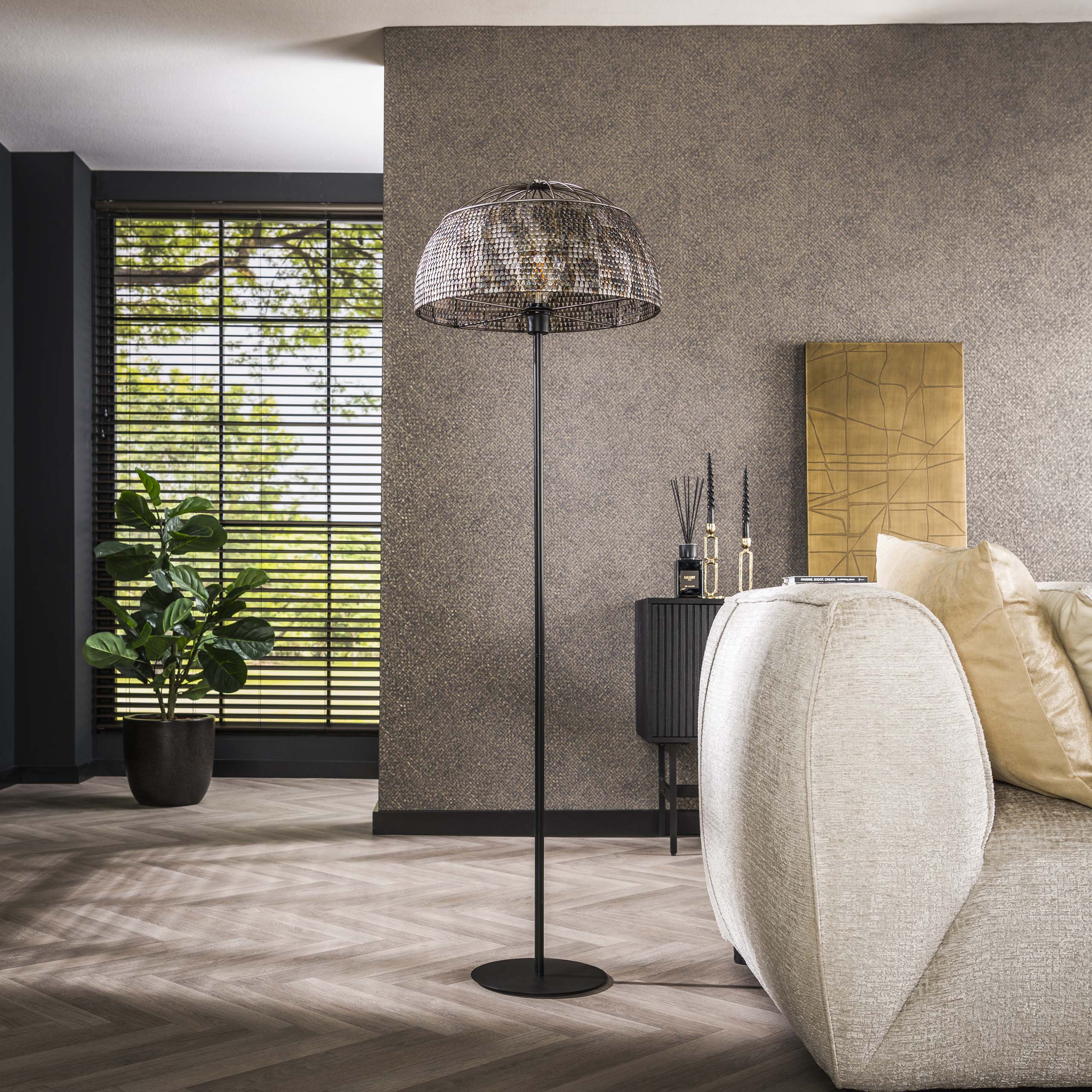 Floor lamp Ø50 armor open / Black brown