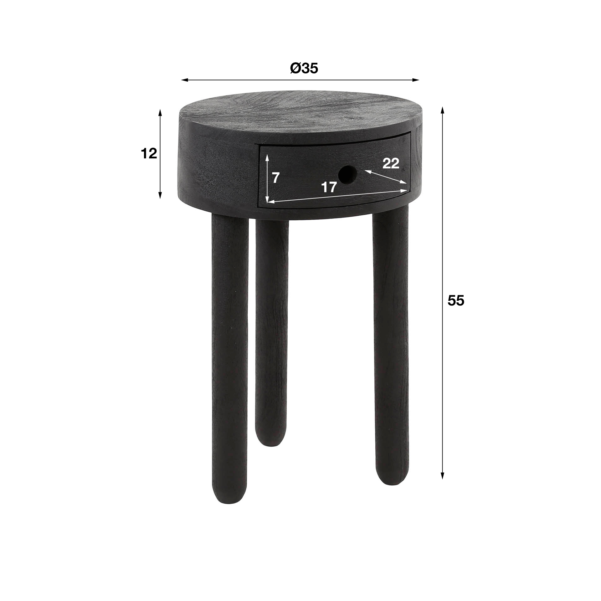 Bedside table Full Wood 1 drawer - Solid acacia black