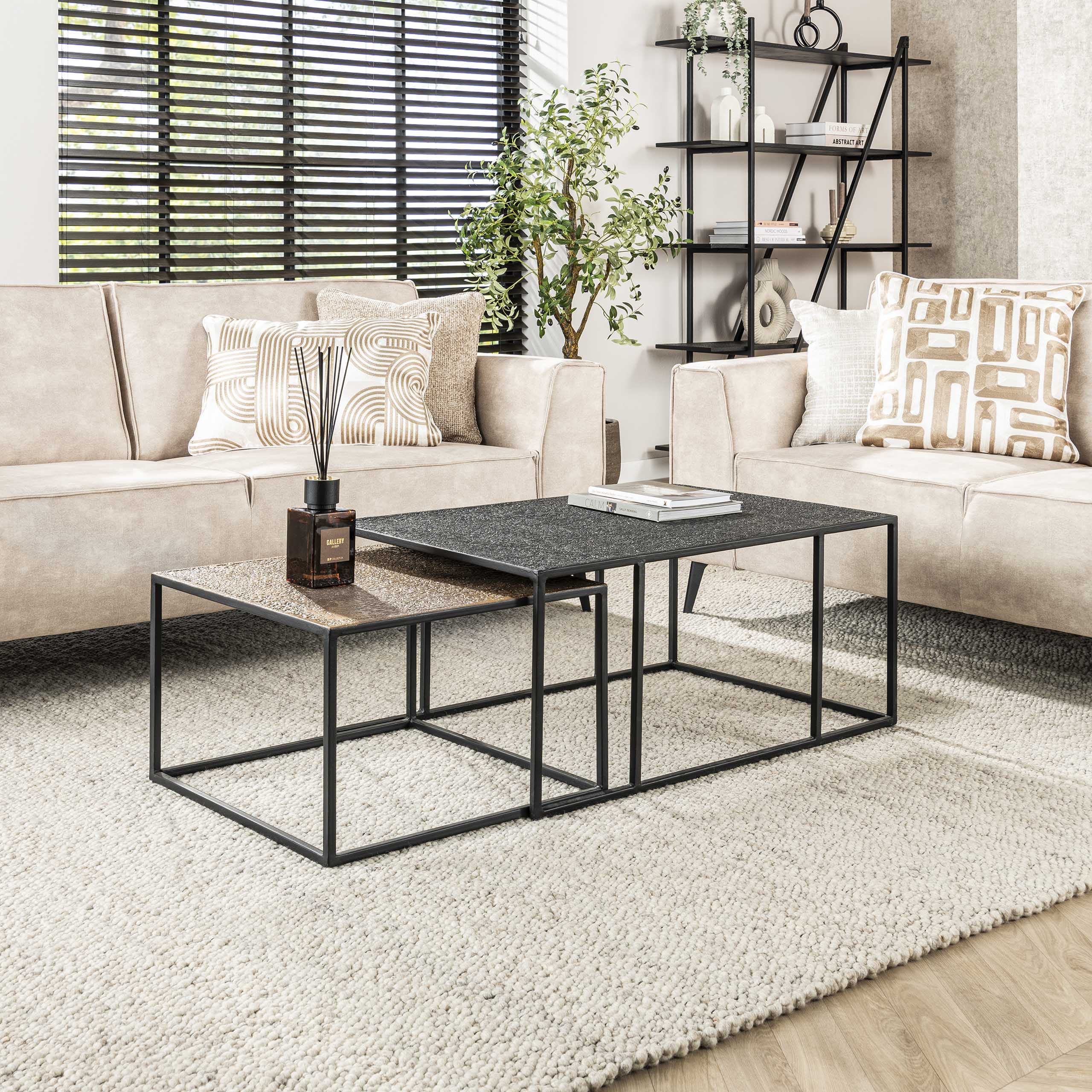 Mesa de centro rectangular metalizada gris - Juego de 2