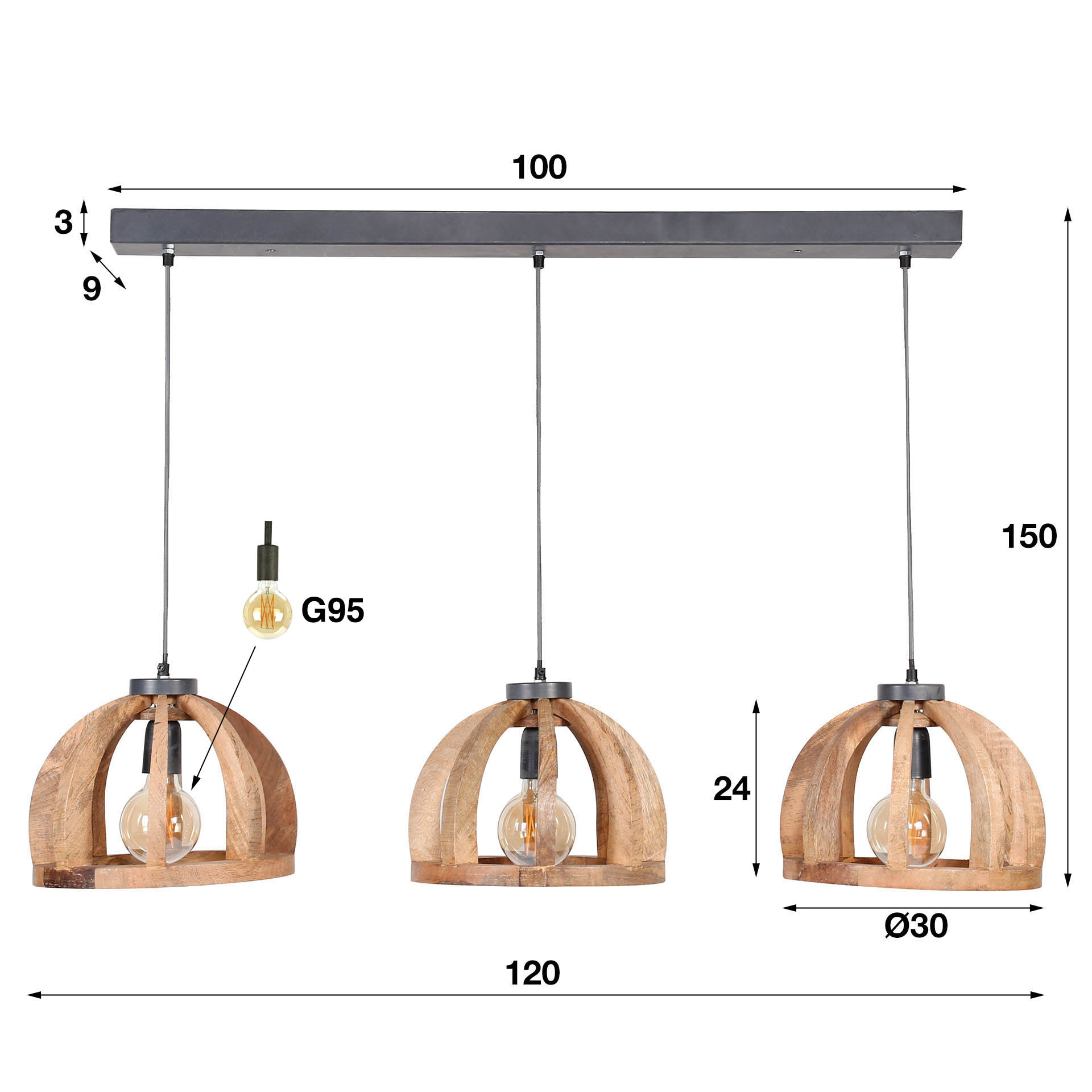 Hanging lamp 3L Courbe