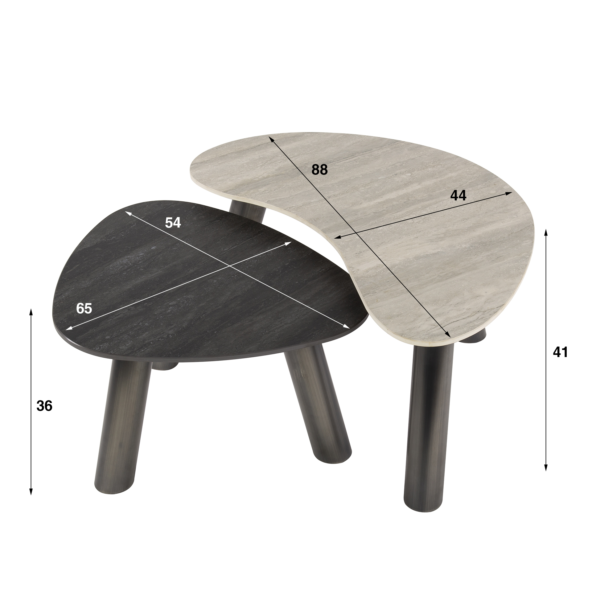Coffee table Twin organic - Set 2 - Travertine black/grey