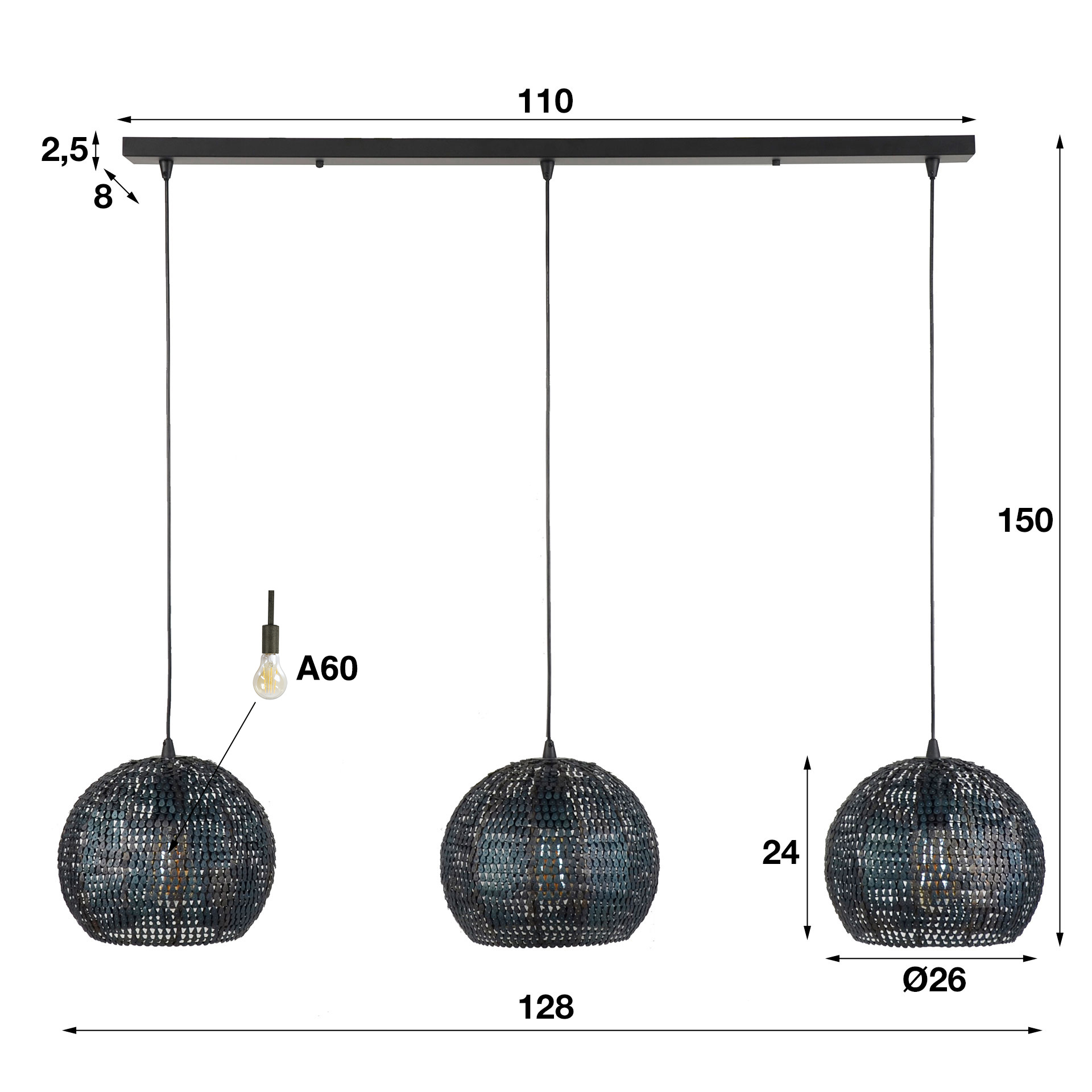Hanging lamp Armor Orb 3-light - Black brown