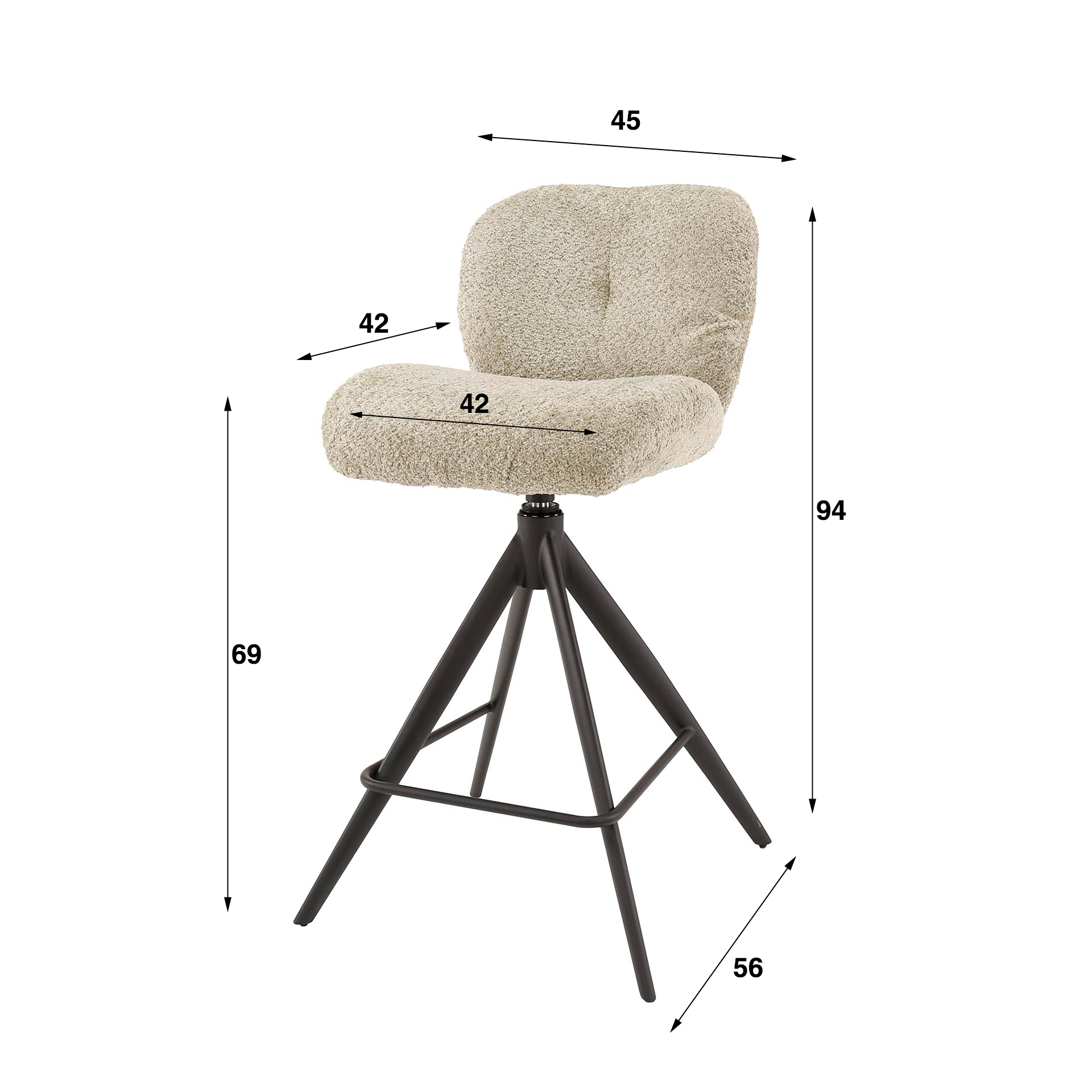 Bar stool comfort rotatable. VPE2 / Boucle sand color