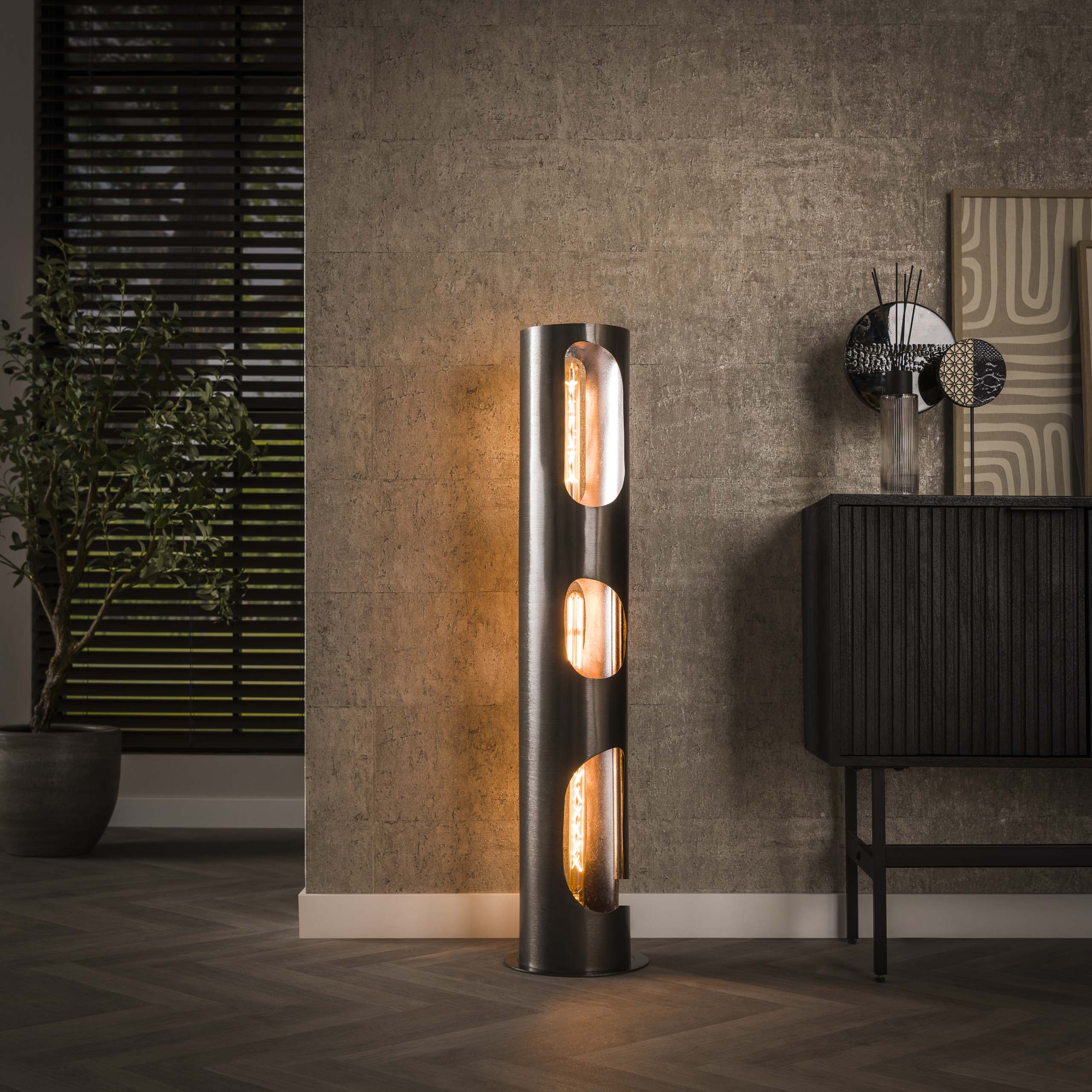 Floor lamp Organic Cylinder 3-light - Black nickel