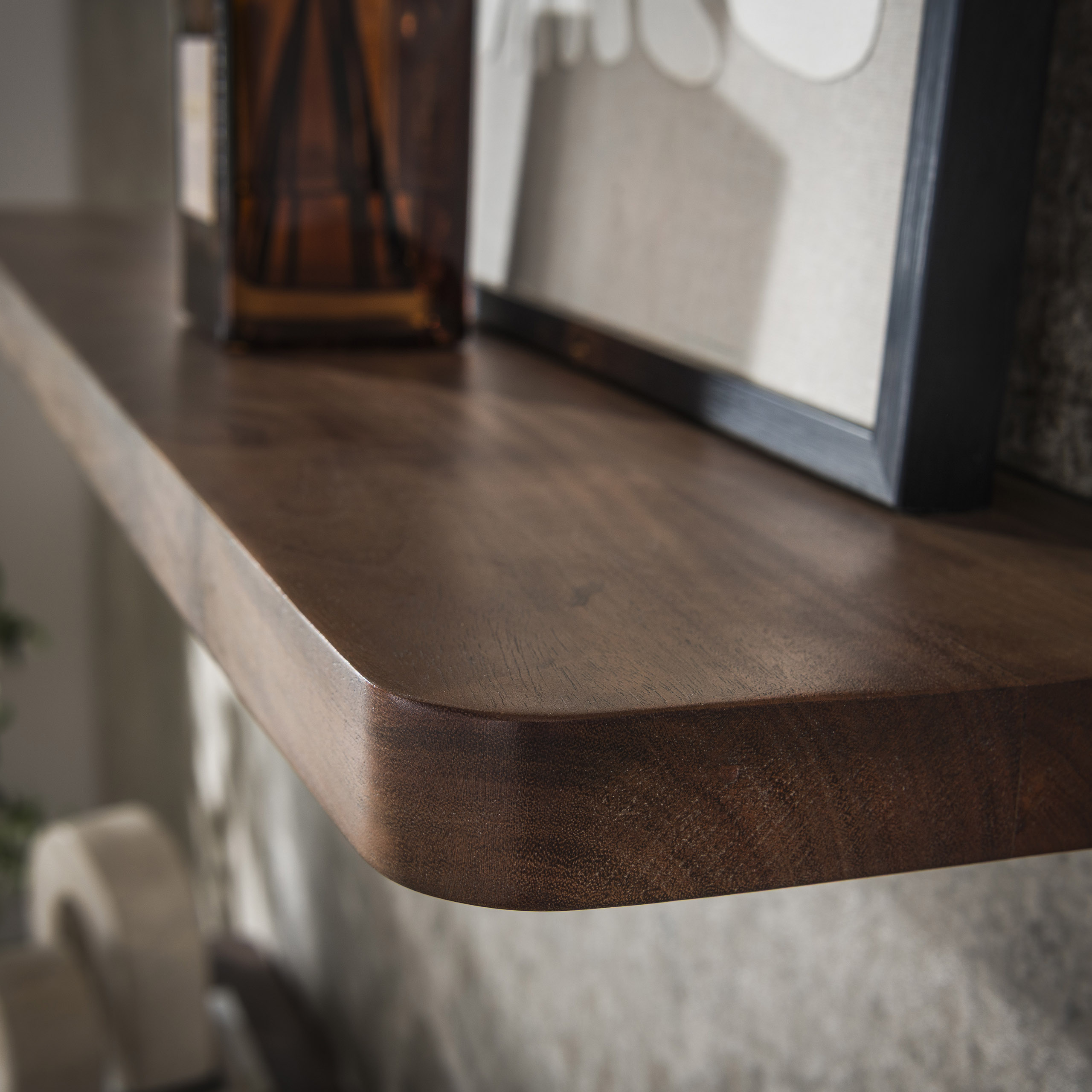 Wall shelf Carve 90 cm - Solid acacia brown