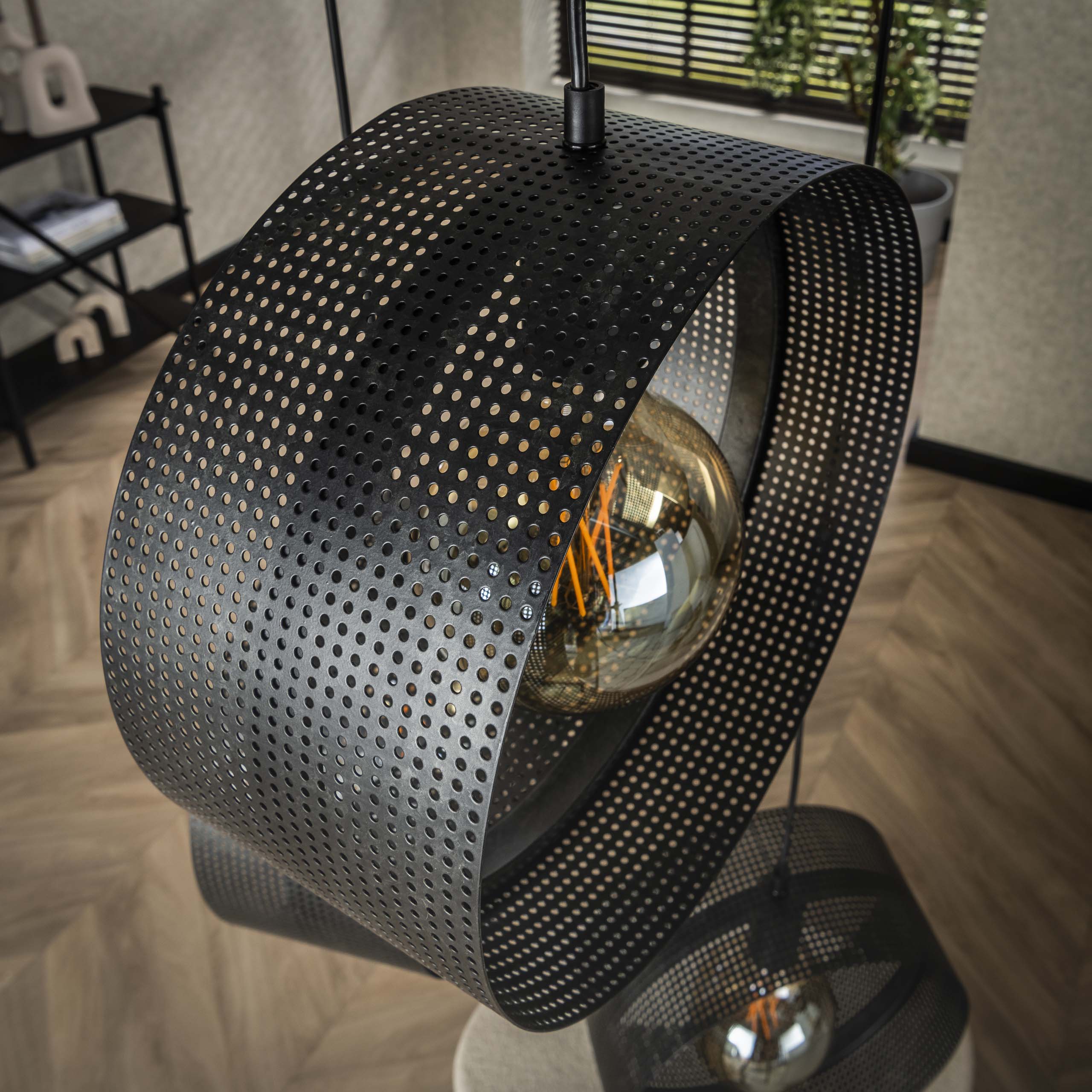 Hanging lamp Ring mesh stepped 3-light - Charcoal