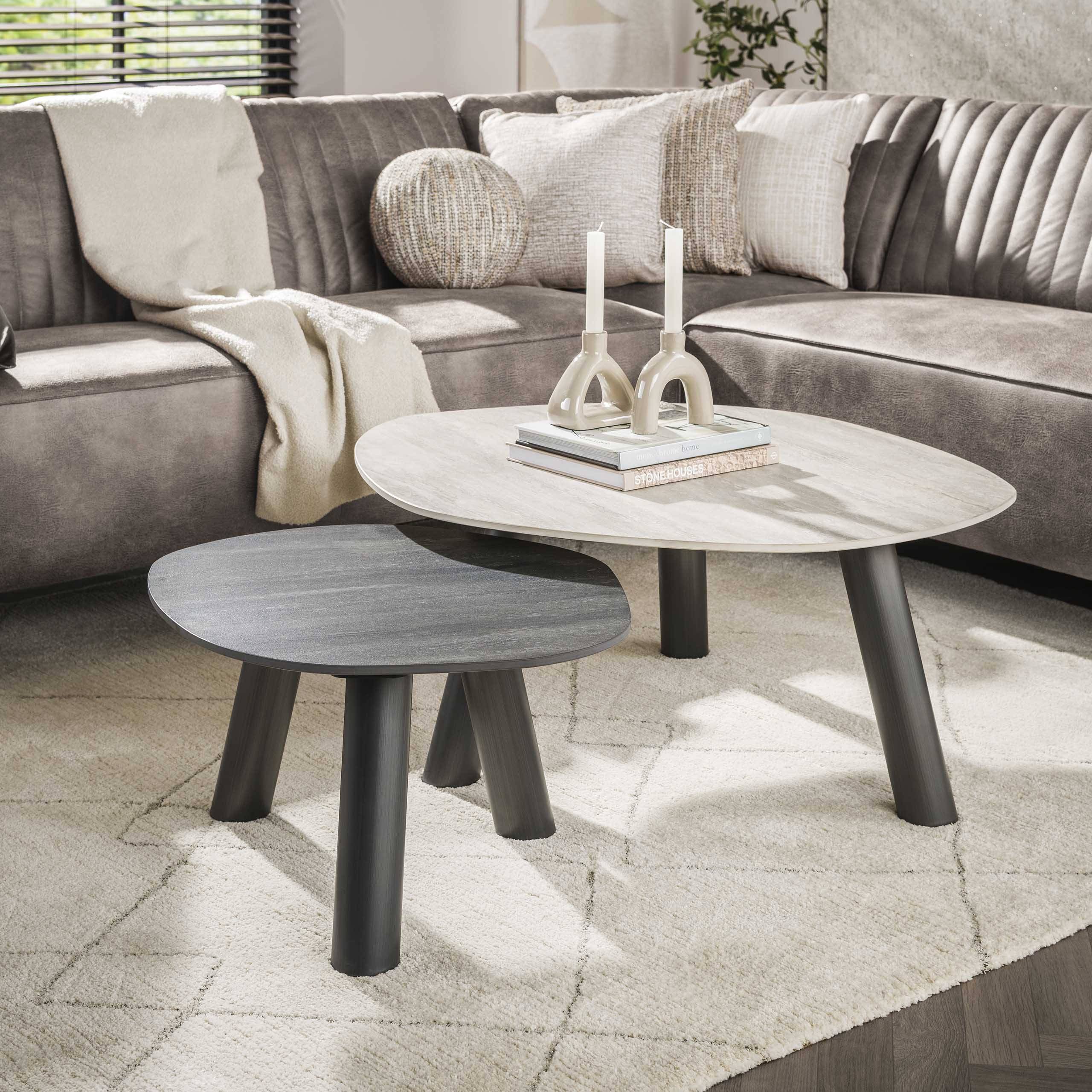 Coffee table Twin Log 3D ceramic travertine - Set of 2