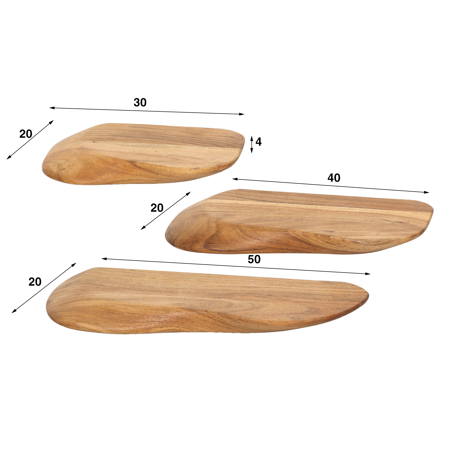 Wall shelf Organic set of 3 - Solid acacia