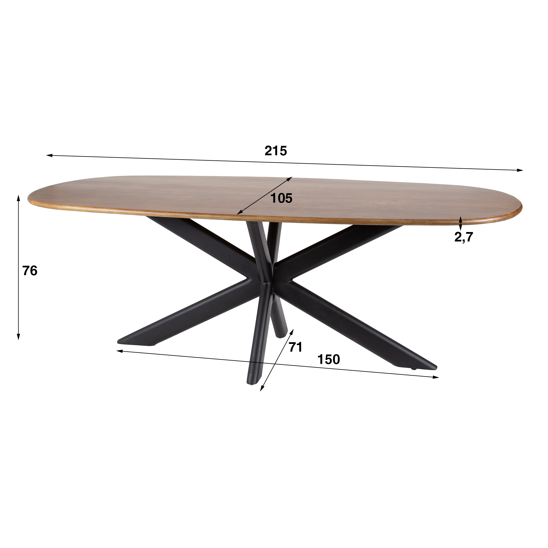 Cliff oval dining table 215 cm - Solid mango sand color