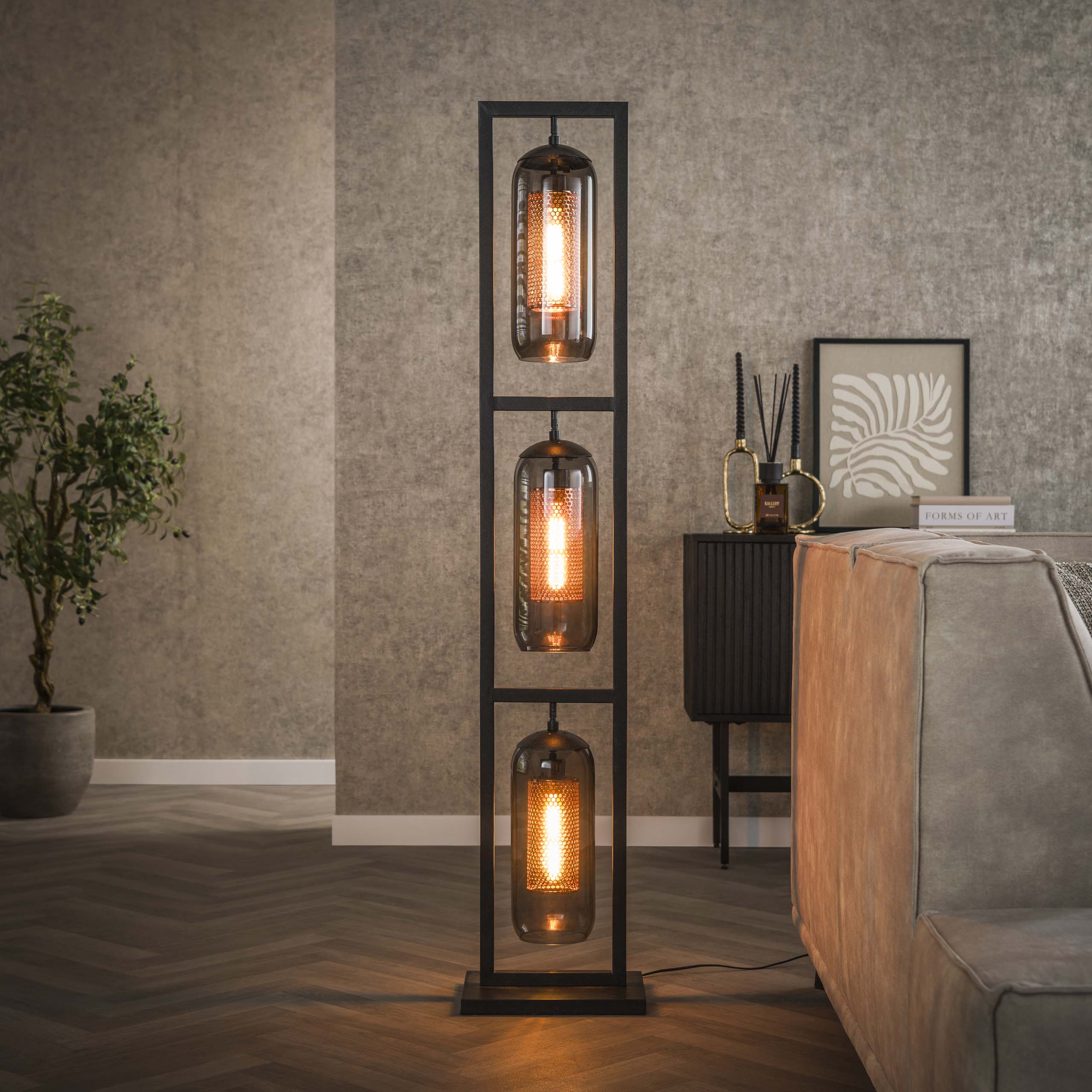 Lámpara de pie Smoke Mesh 3 luces - Negro ártico