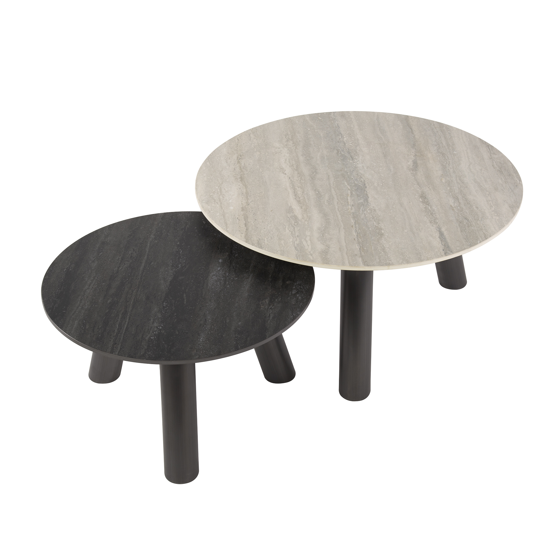 Coffee table Twin round - Set of 2 - Travertine black/grey