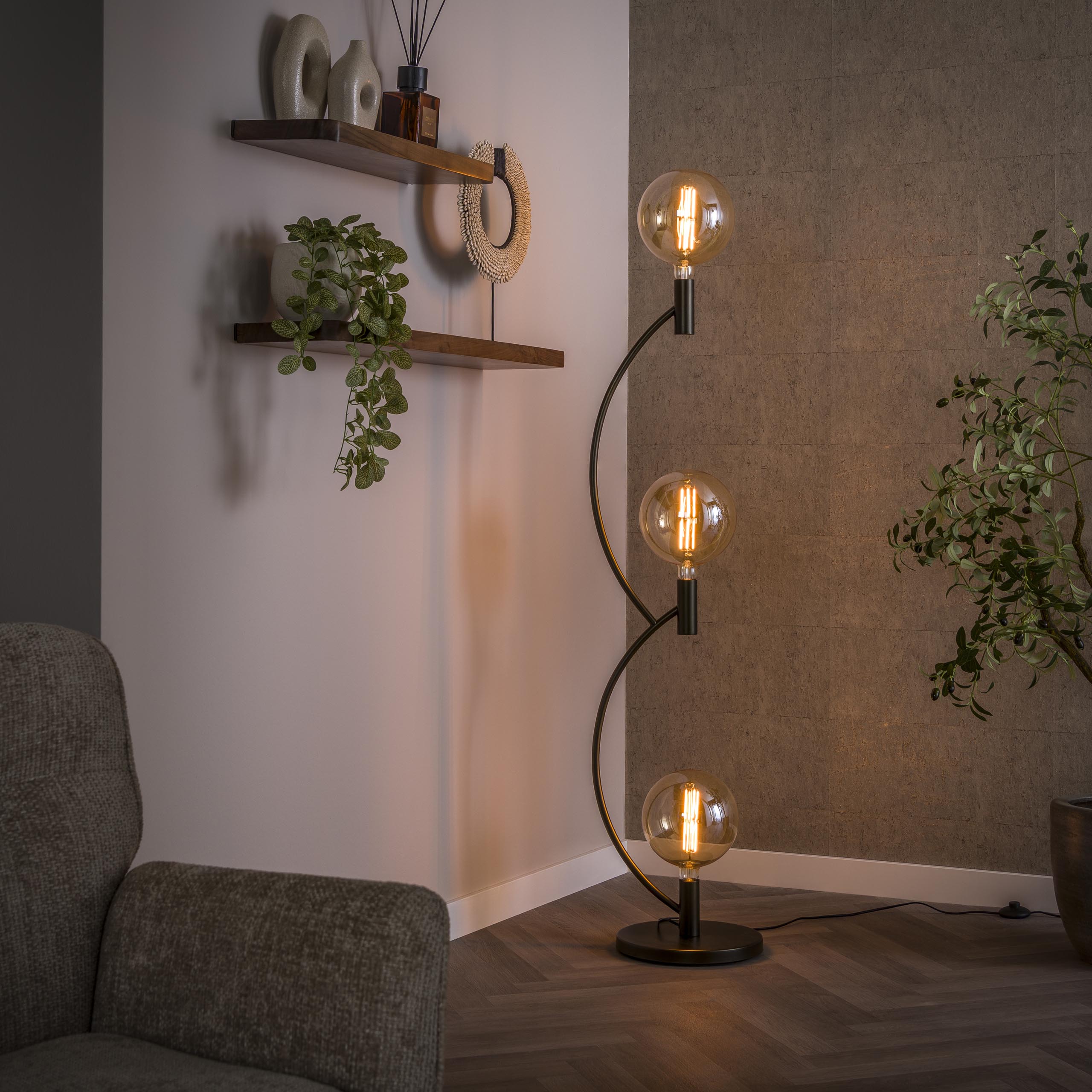 Floor lamp Arcus 3-light Sienna brown