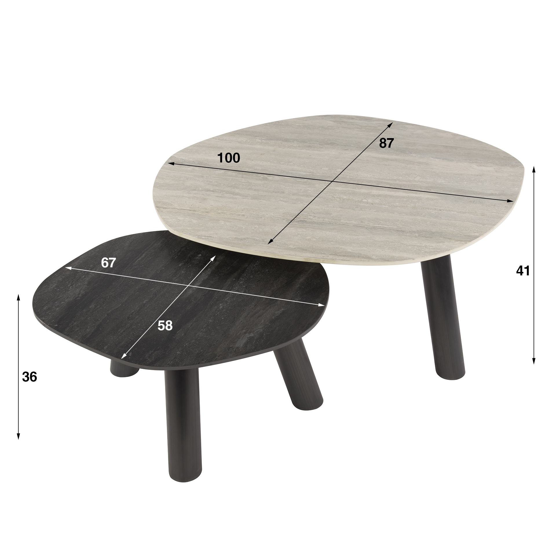 Coffee table Twin Log 3D ceramic travertine - Set of 2